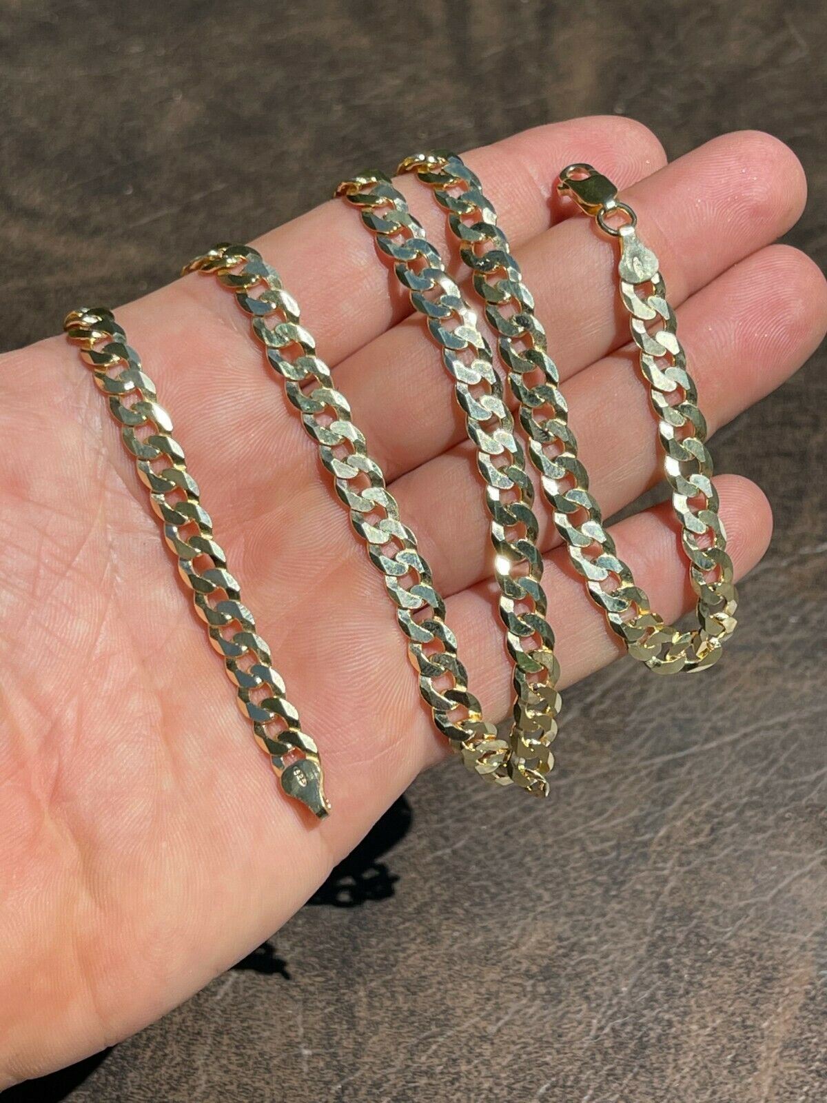 REAL Solid 925 Silver 14k Gold Plated Flat Cuban Link Chain Necklace 3mm - 11mm