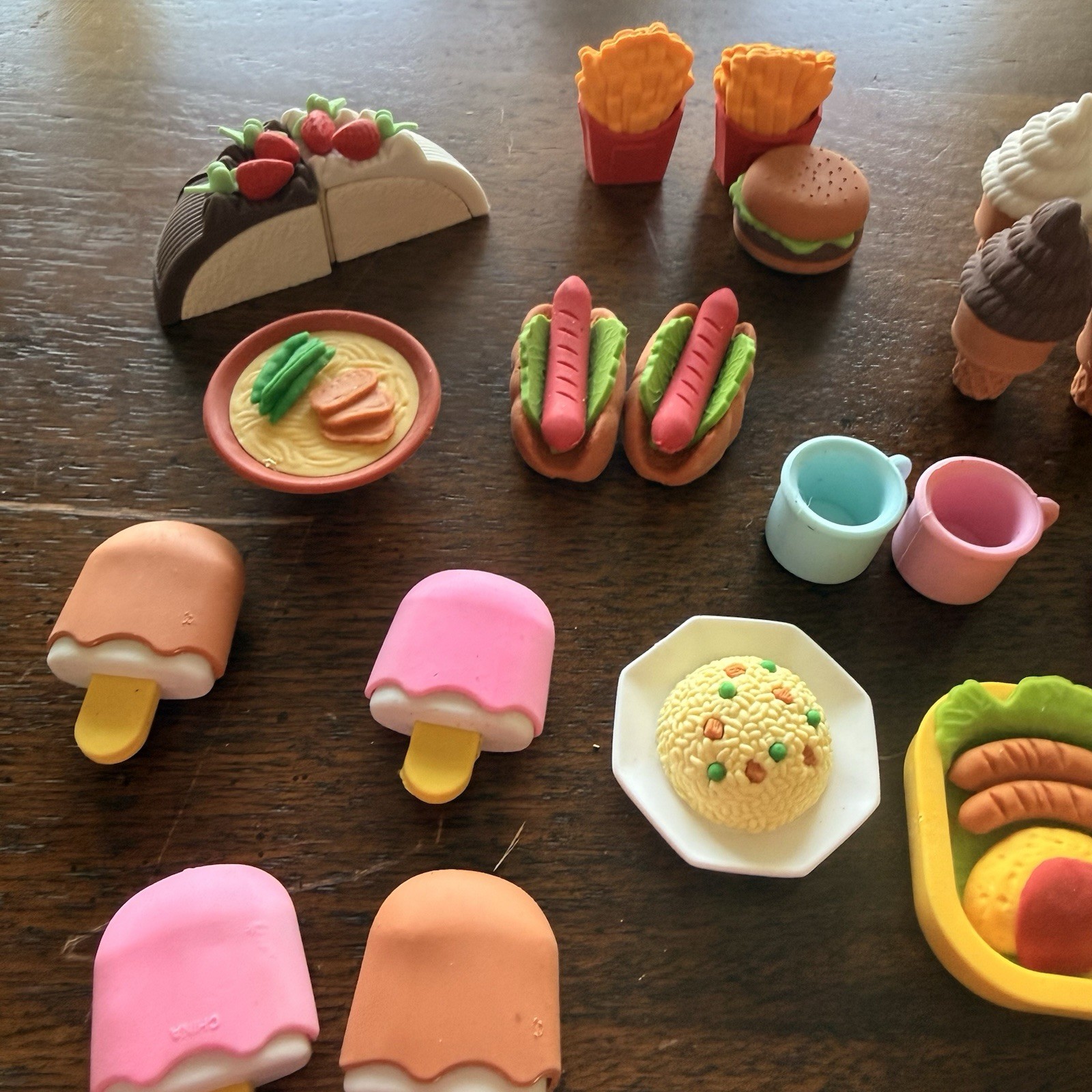 Lot of Mini Food Erasers Burgers Fries Ice Cream Cake Sandwich Popsicles & More