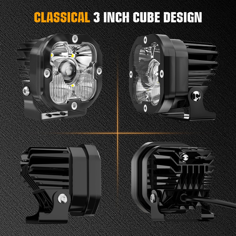 Colight 3INCH Squadron Sport White LED Pair Driving/Combo Lights w/ Wire Harness