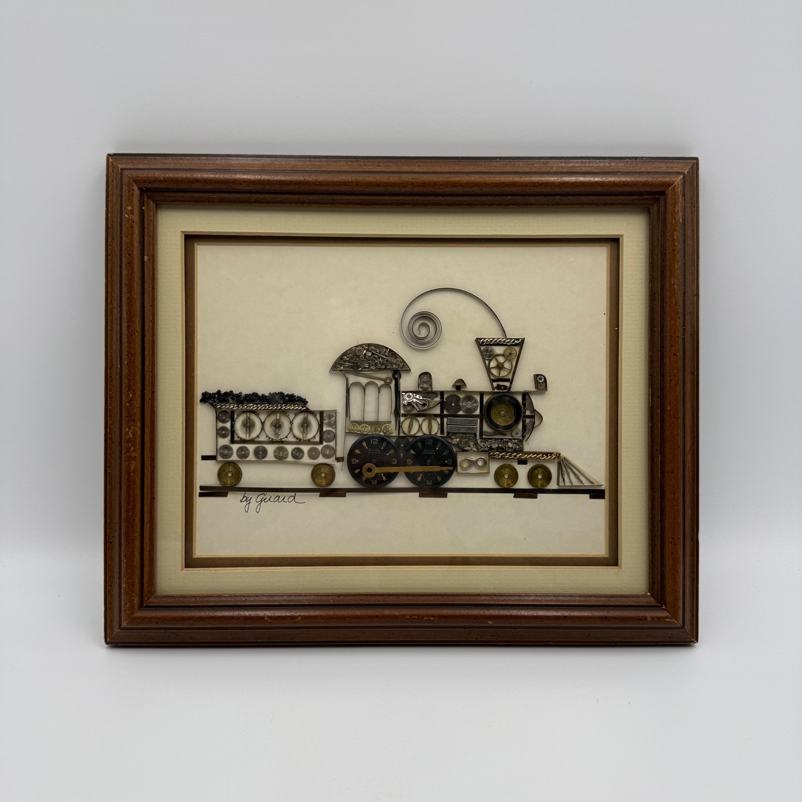 Vintage Handmade Framed Train Art Watch Gears & Findings
