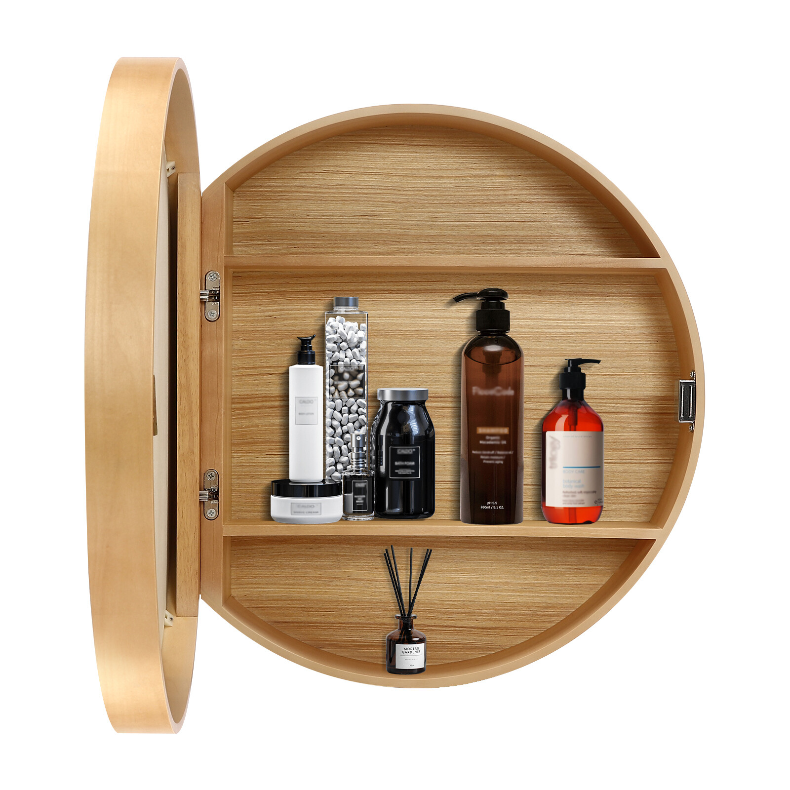 Mirror Cabinet Round Bathroom Mirror Cabinet with Hidden Storage Wall-mounted