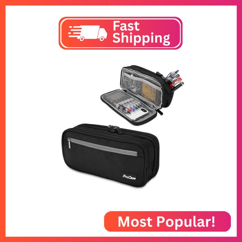 ProCase Pencil Case Pen Bag, Two Layers Big Capacity Pencil Pouch Pen Organizer