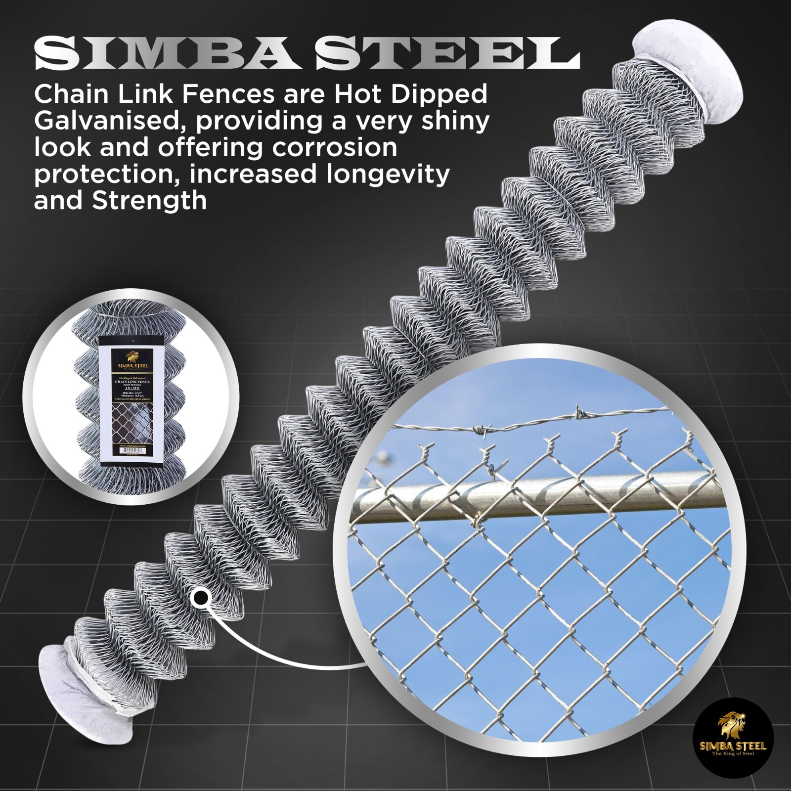 Galvanized Steel 4 X 50 FT Roll Chain Link Fence Fabric 11.5 GA Heavy Duty SIMBA