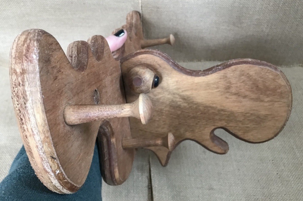 Moose Head Wood Coat Rack Kitsch Funny Kids Room Farmhouse Farm Cottage Core