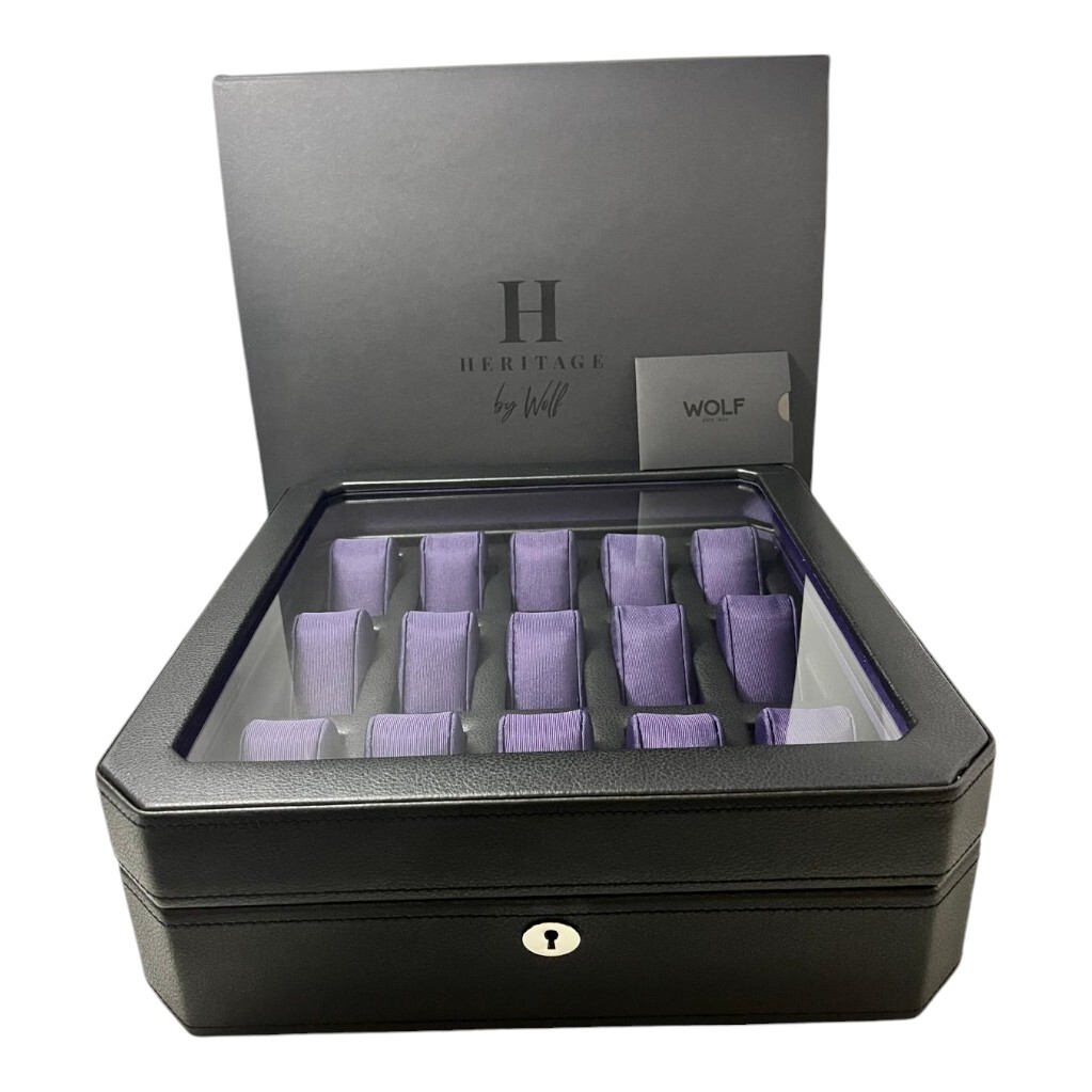 Wolf 458503 Windsor 15 Piece Watch Box in Black & Purple MSRP $405