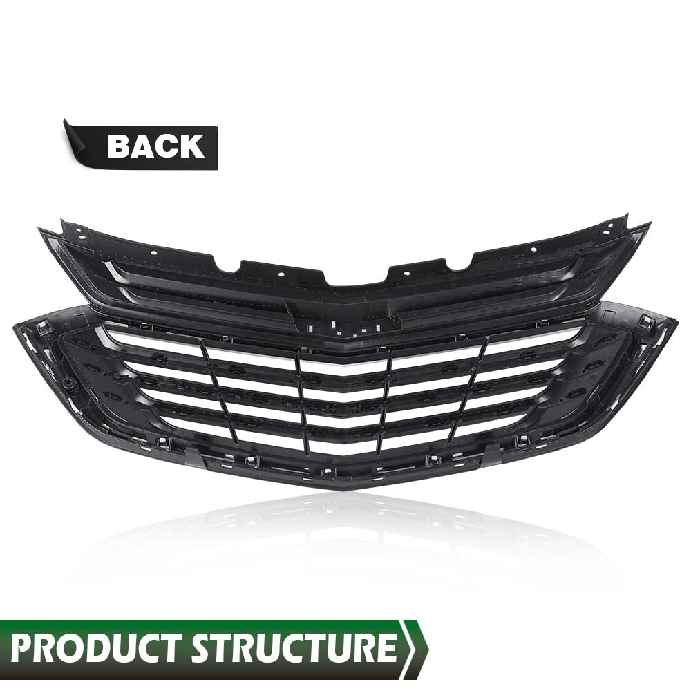 Fit For 18-21 Chevrolet Equinox Front Bumper Upper Grille Grill w/ Chrome Trim