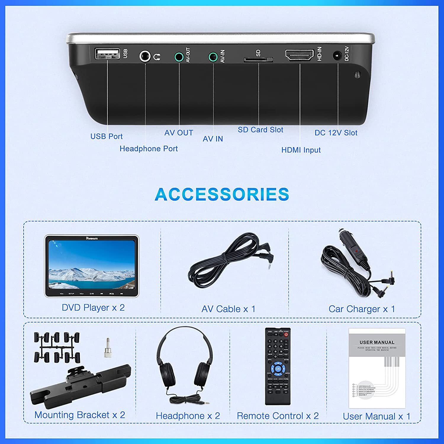 2x 10.1'' Dual Screen Car Headrest DVD Player tv USB Rear-Seat Monitor+Headsets