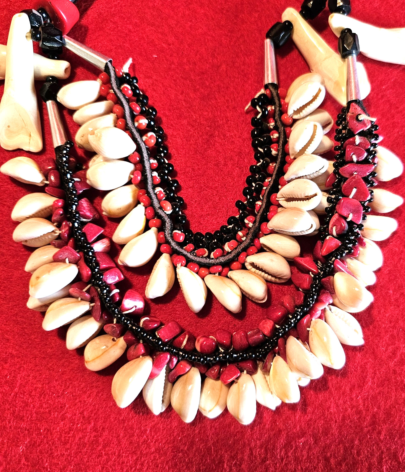 Ornate Cowire Shell Buffalo Tooth Necklace