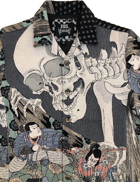 Rebel Vengeance Japanese Ukiyo-e Skeleton Tapestry Jacket, BLACK FRIDAY SALE 17%
