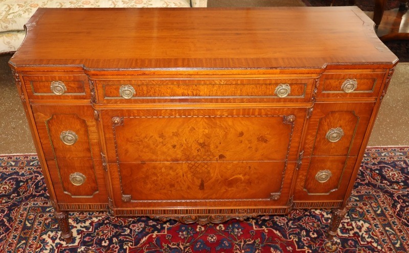 Early 20th Century French Style Burl & Satinwood Inlaid Chest Dresser Commode