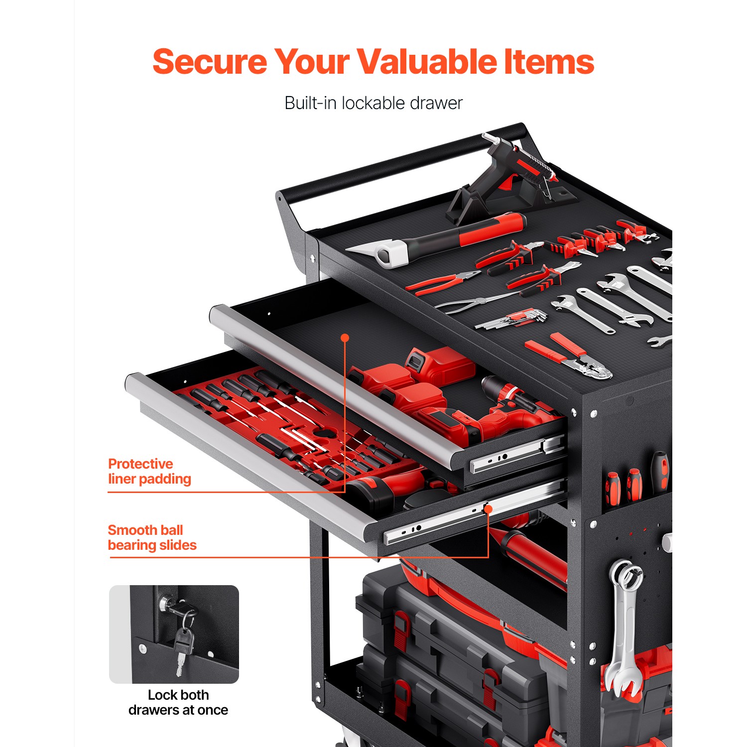 5-Tier Tool Cart on Wheels 400 lb Rolling Work Cart with Drawer & Pegboard