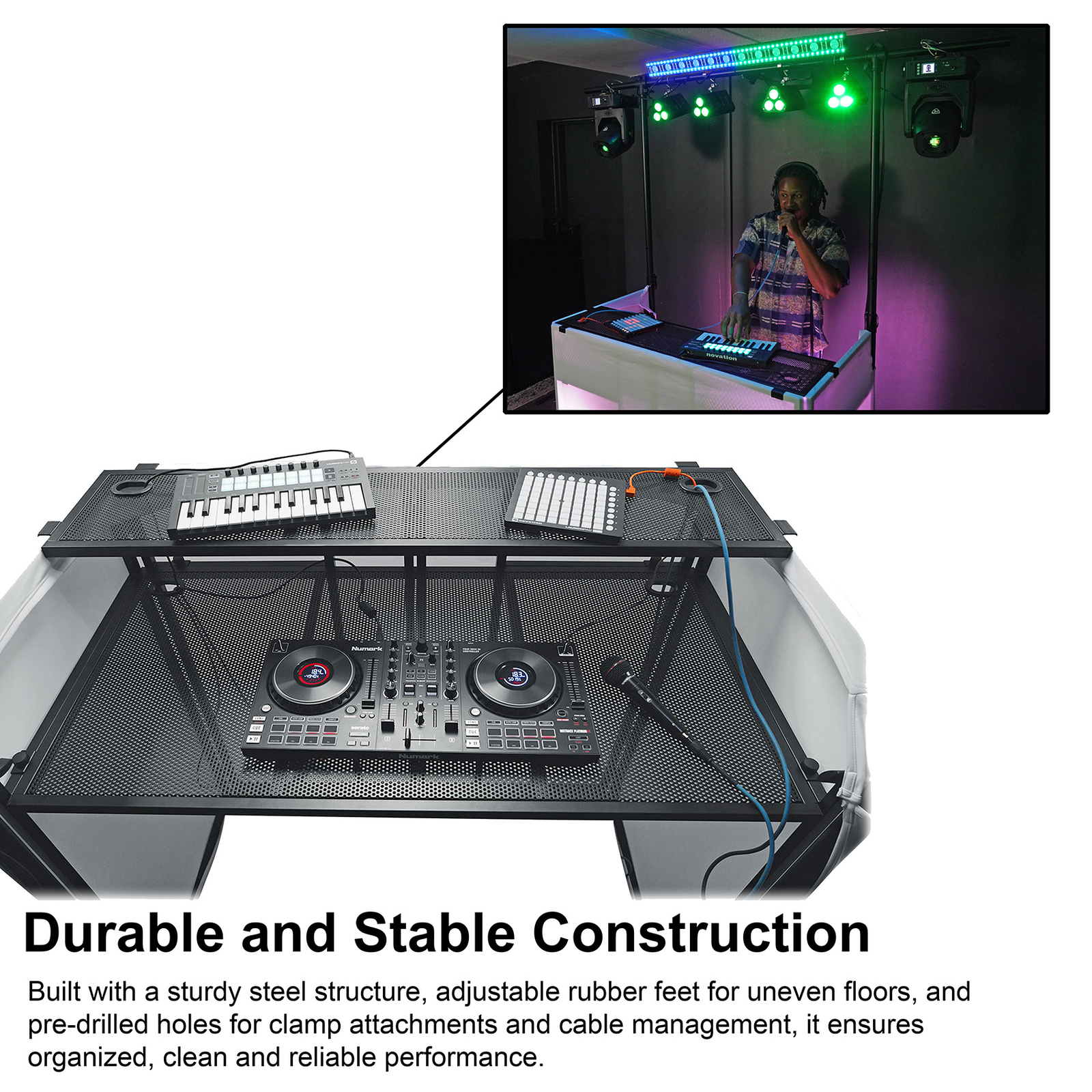 Rockville ROCKBOOTH TRUSS DJ Booth Table Facade w/Truss+(2) Up-Lights