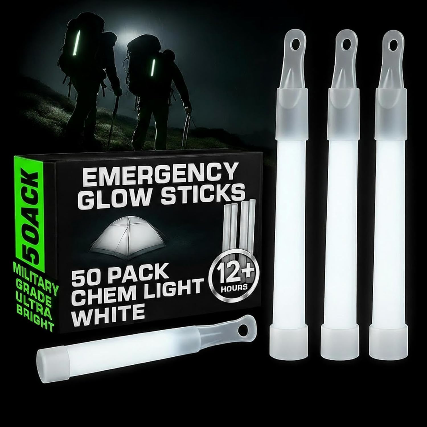 50 Pack White Glow Sticks 4" Bright Emergency Glow Sticks Bulk with 8-12 Hours f