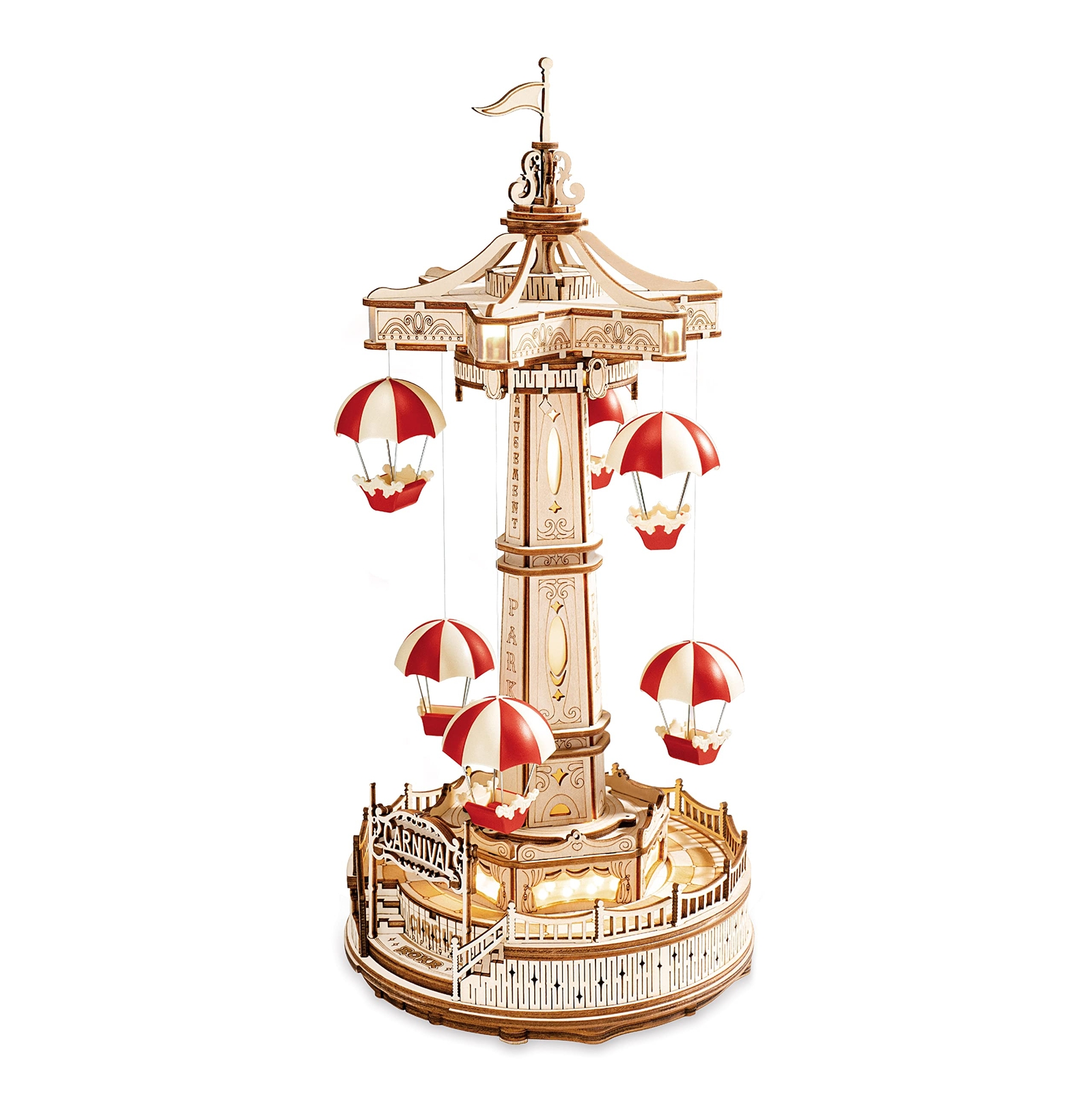 ROKR 4kit Pinball ParachuteTower SwingRide TeaCup MusicBox 3DWoodPuzzle XmasGift