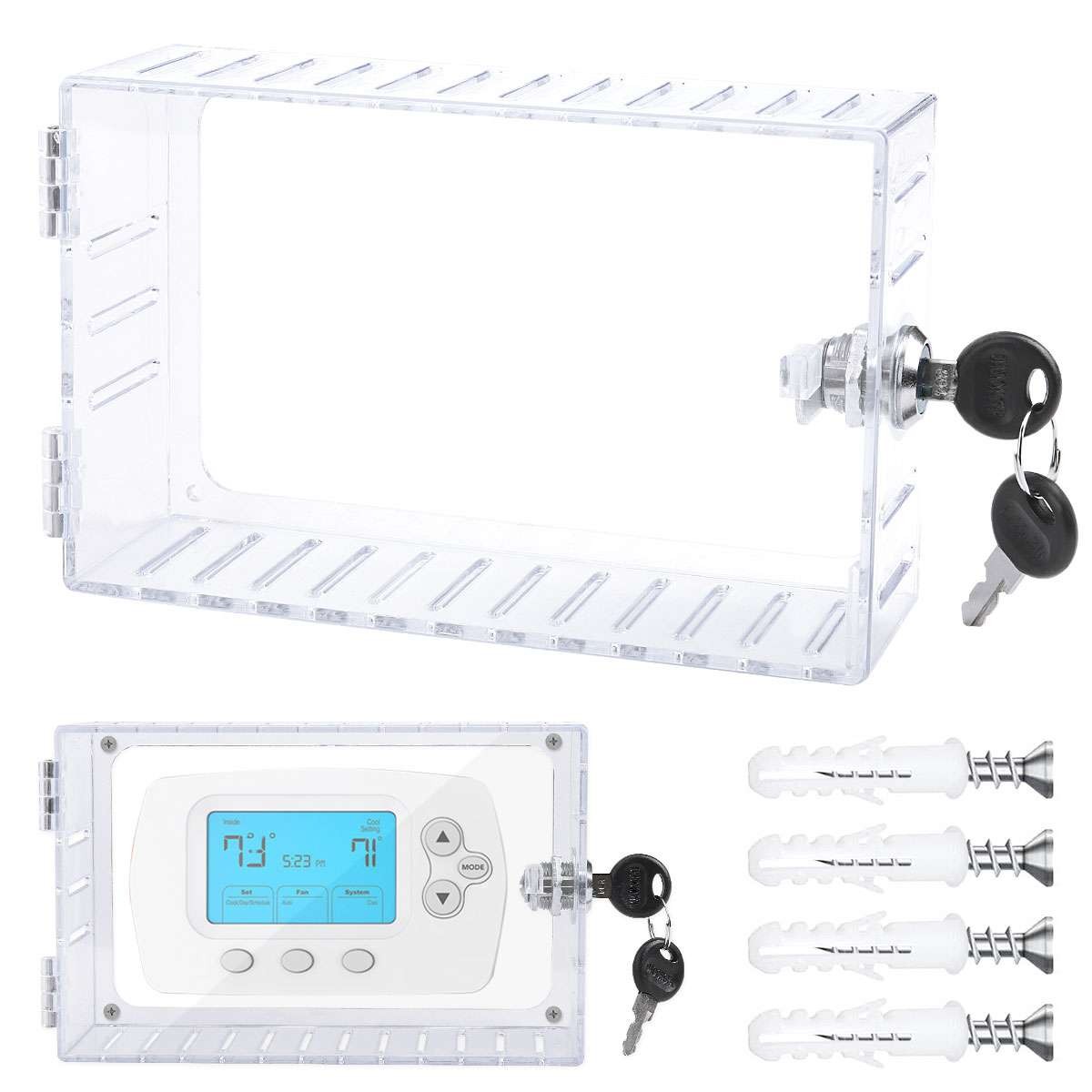 Thermostat Lock Box with 2 Keys Transparent Protective Cover Acrylic Guard Box