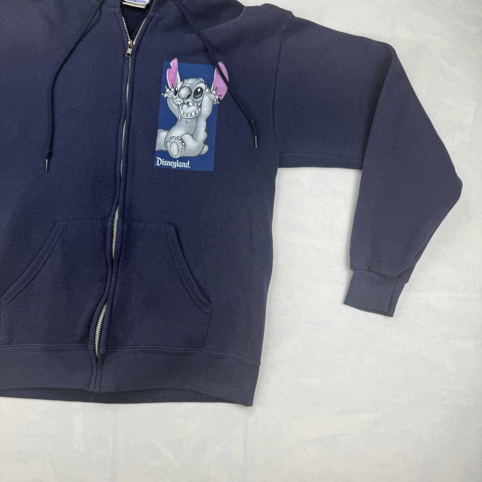 Y2K Disneyland Stitch Zip Hoodie Navy Blue Full Zip Disney Resort
