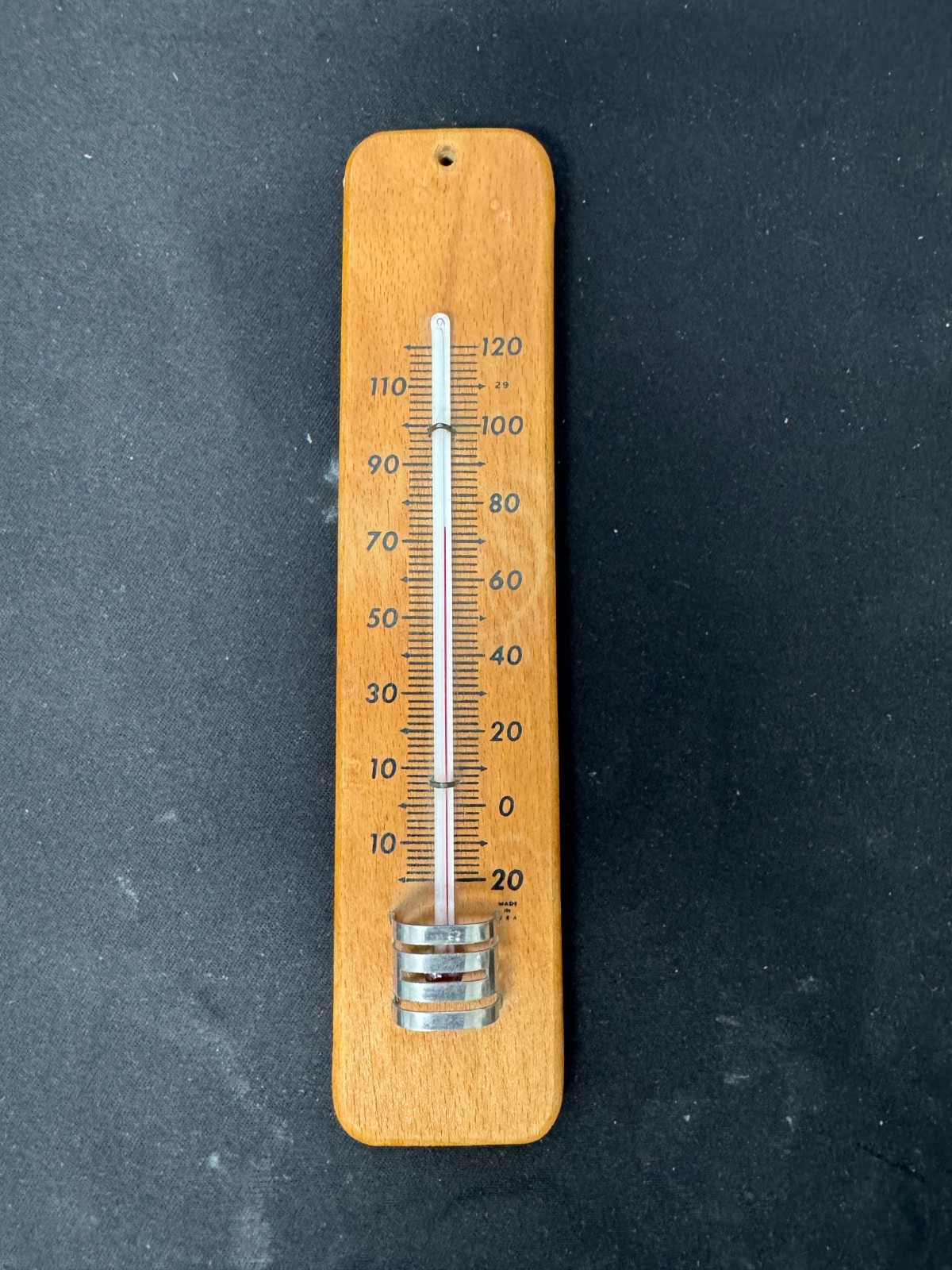 Vintage Wood and Metal Thermometer Made in the USA