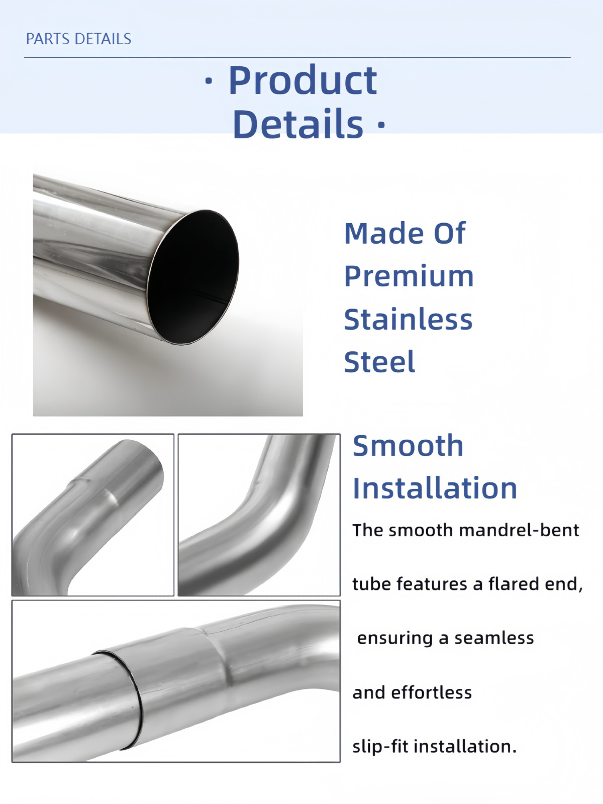 3" OD Stainless Exhaust Pipe Kit Straight Mandrel Bend DIY T304 Tubing Set 8Pcs