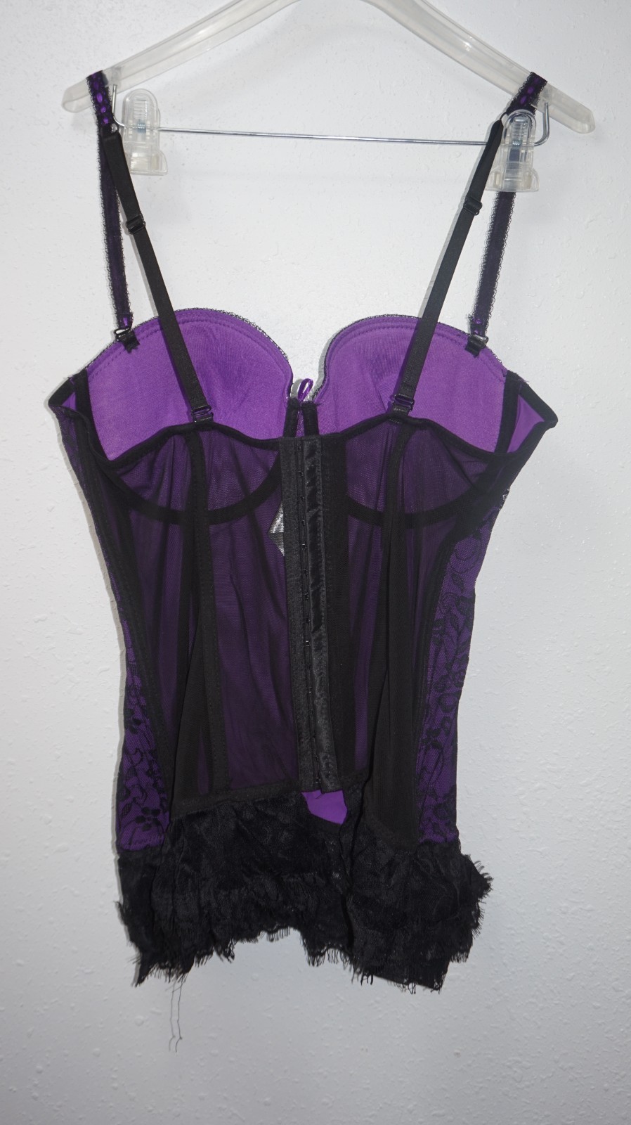 Baci Purple Black Lace Bustier Corset Sz 1X Detachable Straps Underwire