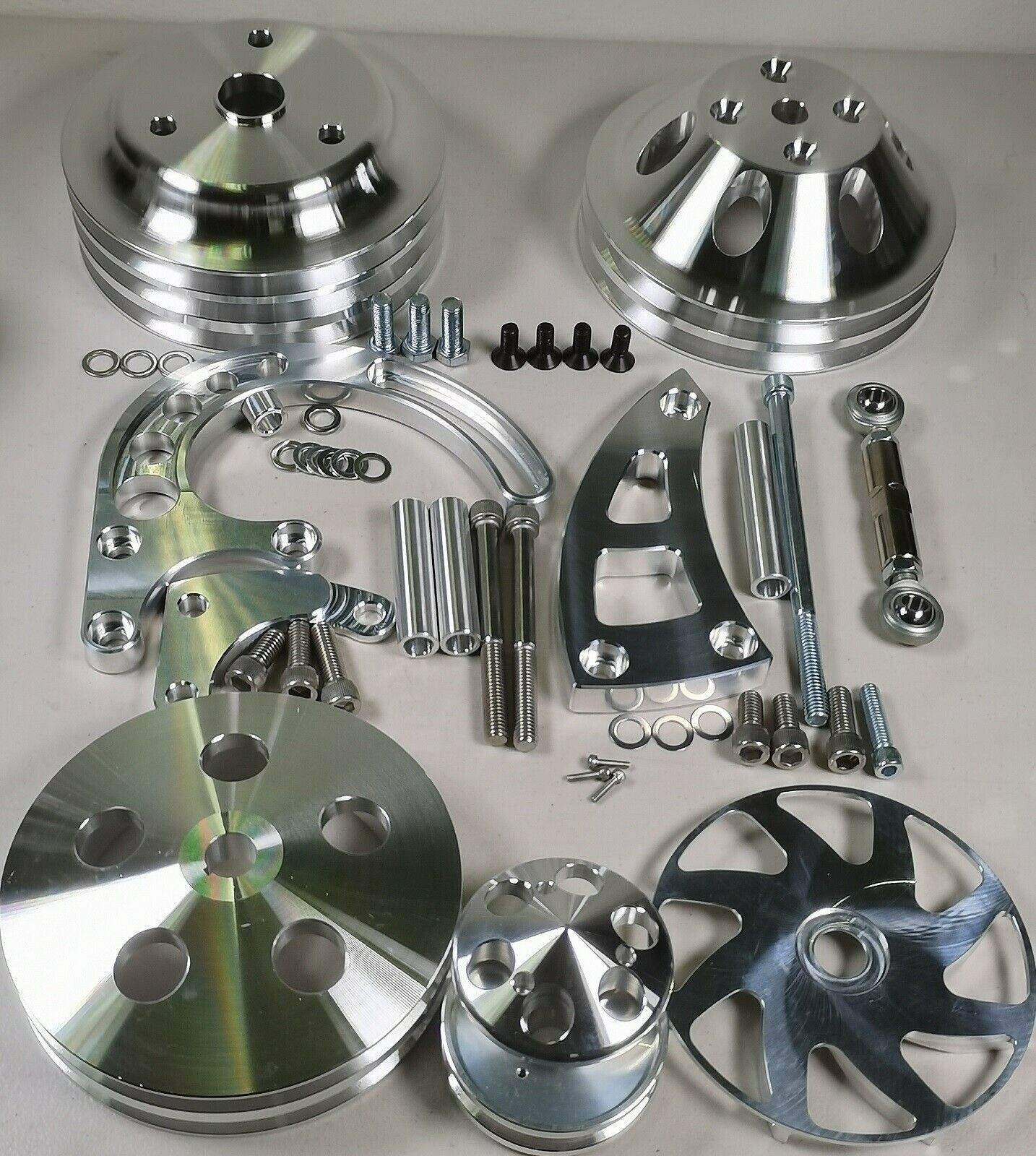 SBC V-Belt Pulley Kit Power Steering 283-400 Chevy Small Block LWP High Mount