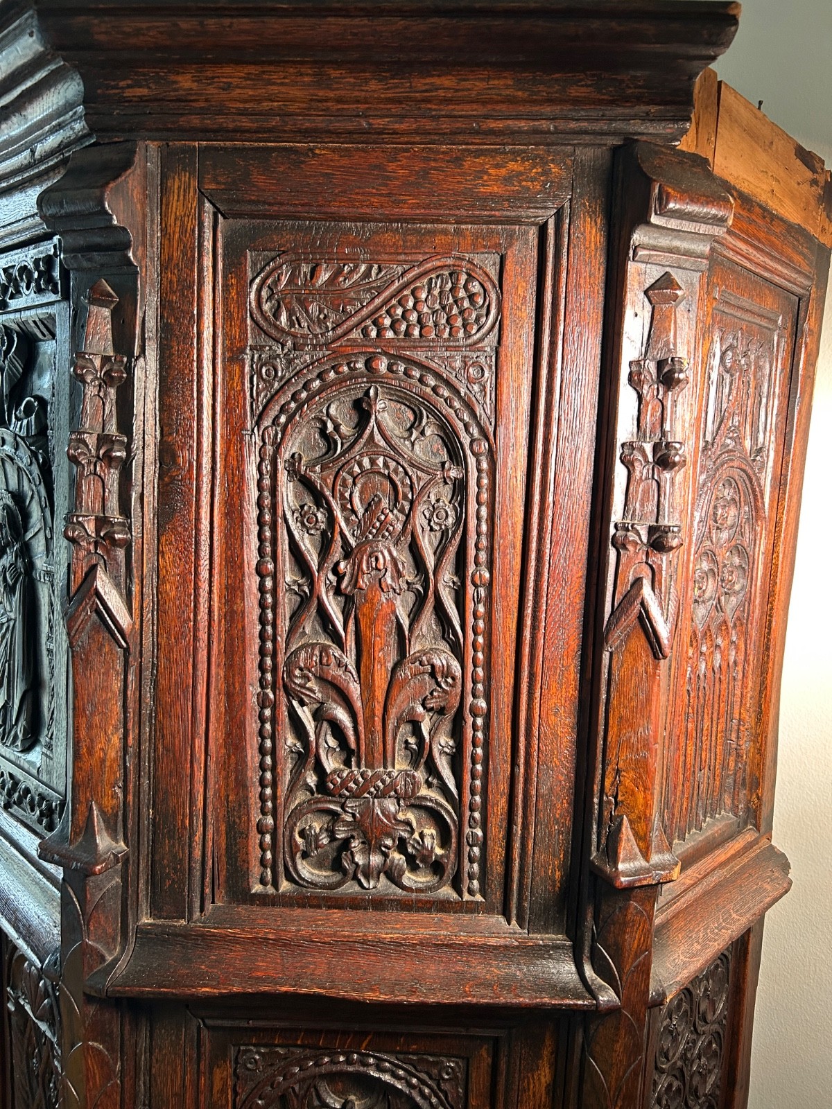 19th Century oak gothic revival cabinet