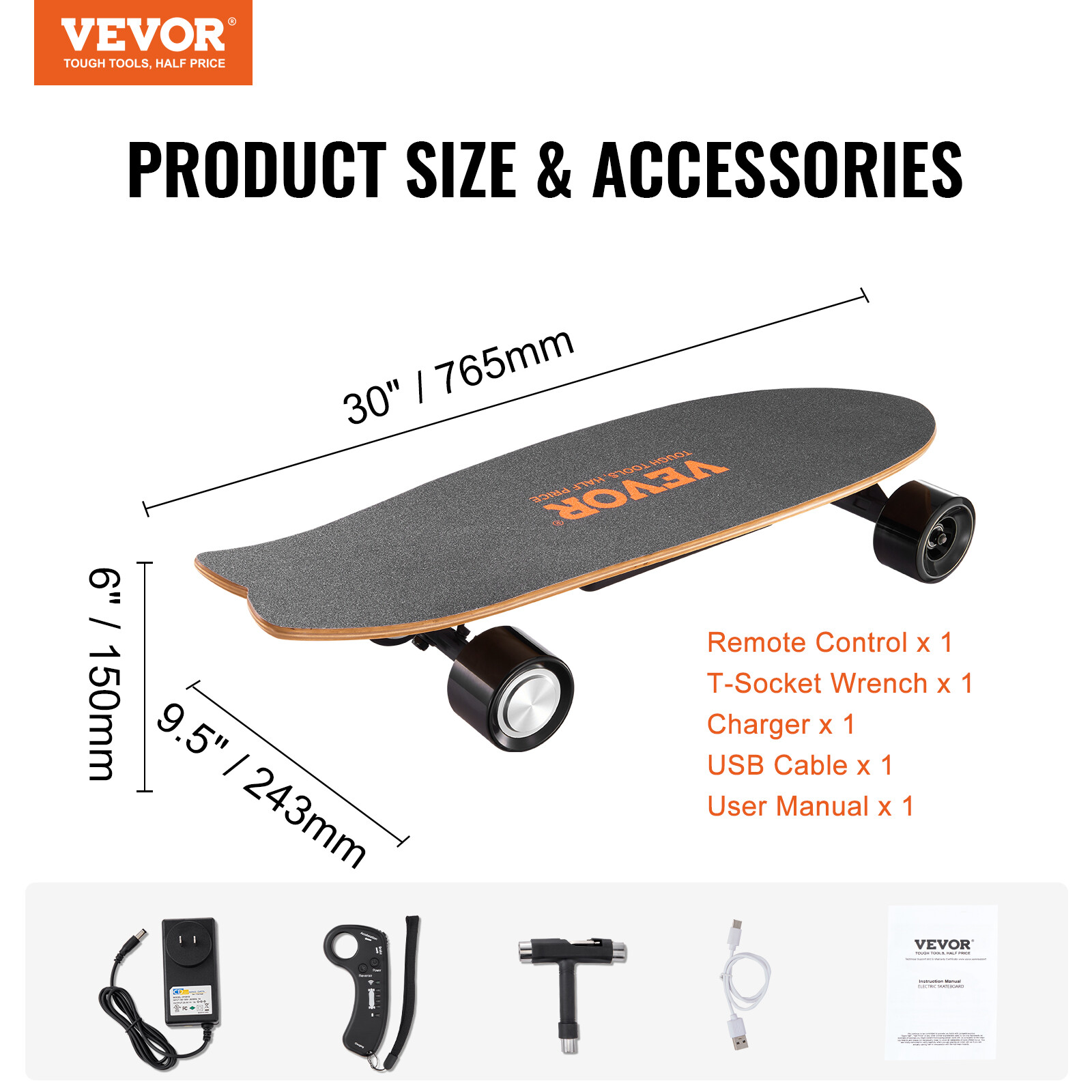 VEVOR Electric Longboard Skateboard with Control 7.5 Mile Range for Adults Kids