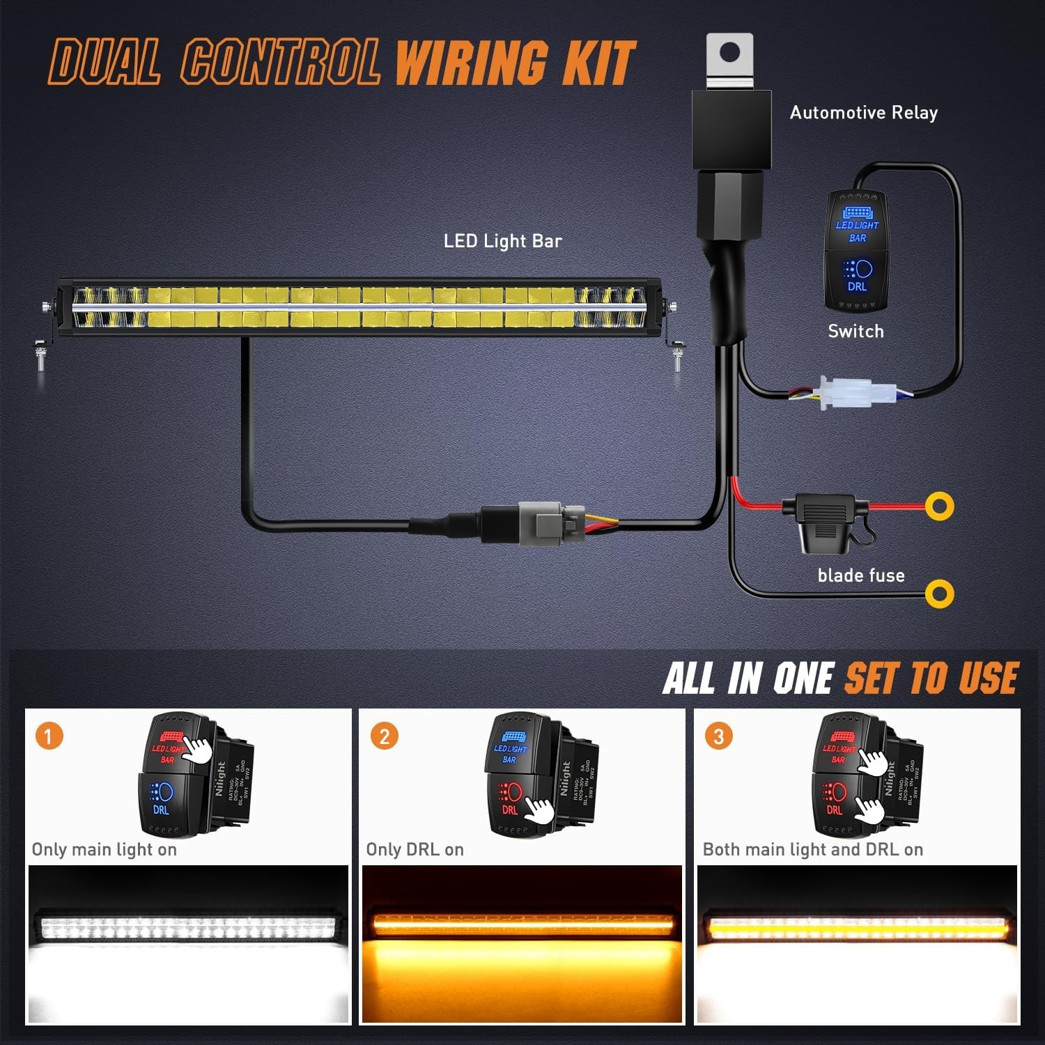 Nilight LED Light Bar with Amber DRL 30 Inch 240W Offroad Light Flood Spot Combo