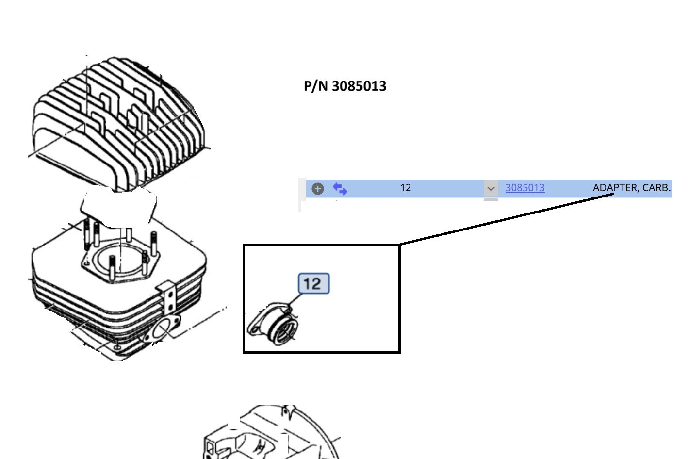 Polaris Genuine OEM 95'-06' 300/400/Xplorer/Xpress Carburetor Adapter 3085013