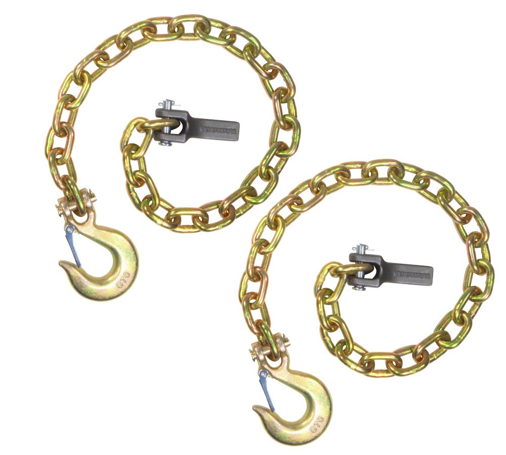 2Pk 36" G70 Trailer Safety Chain w/ 3/8" Clevis Hook & Chain Retainer 6250 # WLL