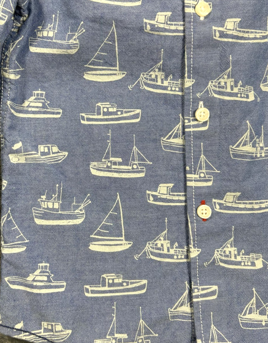 Mini Boden Button Up Shirt 5-6 Y EUC LOT of 2 Blue Plaid and Sailboats