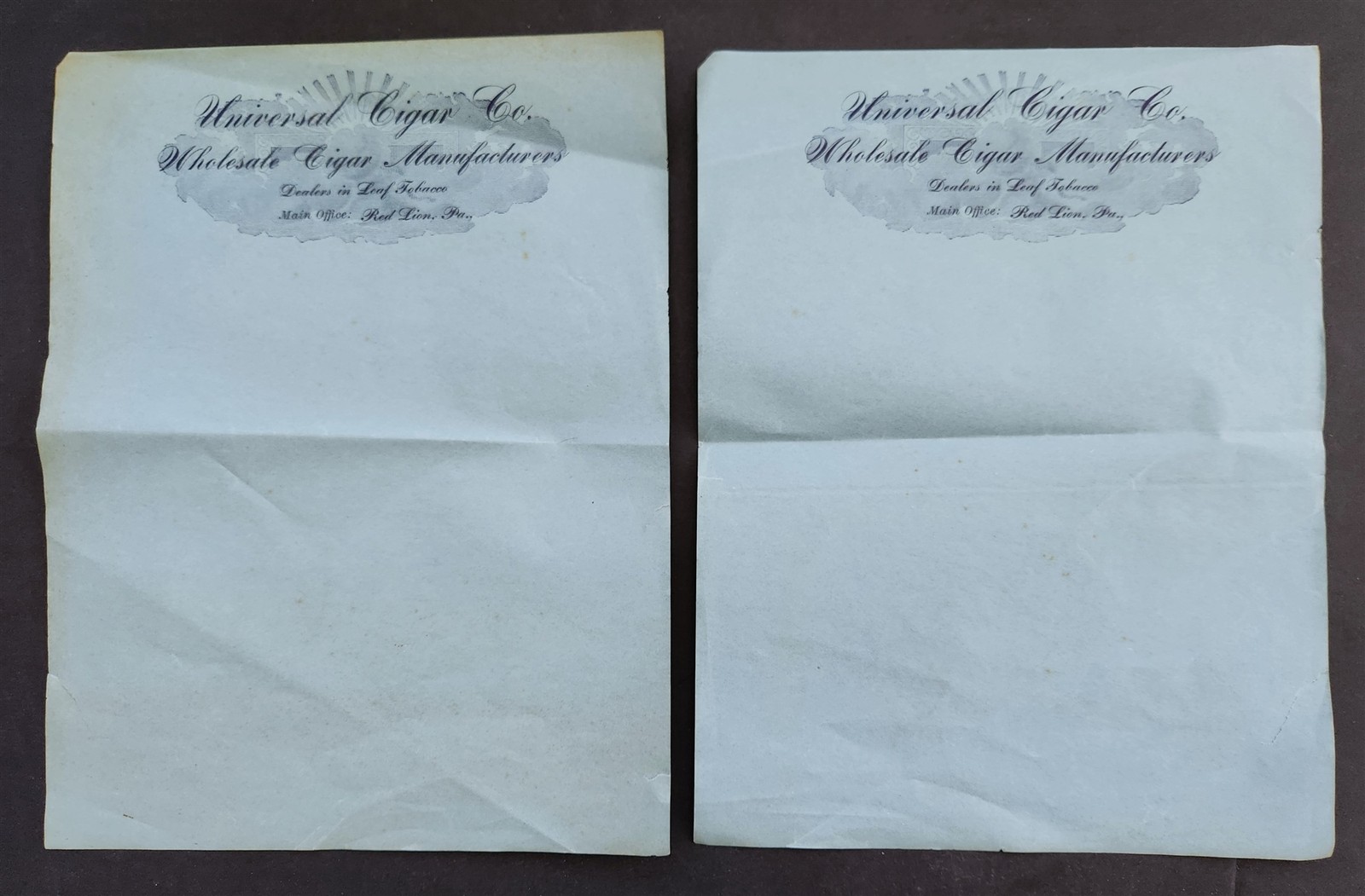 antique UNIVERSAL CIGAR Co red lion pa LETTERHEAD 2pc LOT