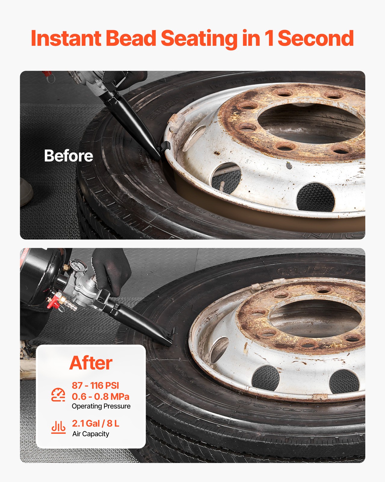 VEVOR Portable Tire Bead Seater 2.1 Gal / 8 L Handheld Air Bead Blaster Tool