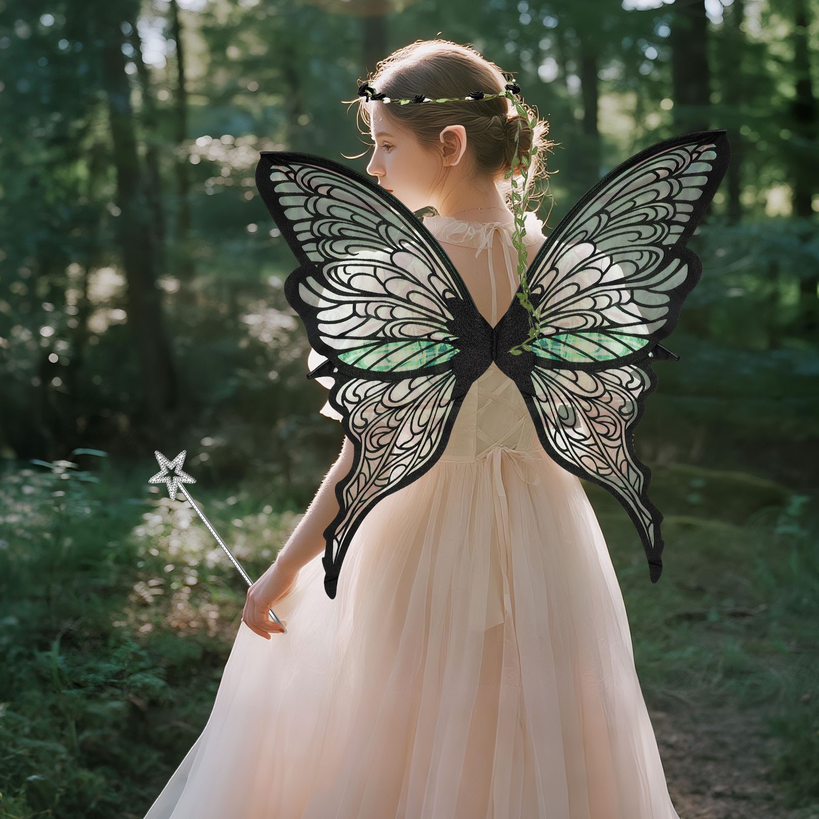 Adult Butterfly Fairy Wings Set Cosplay Costume W/ Wand & Elf Ears for Halloween