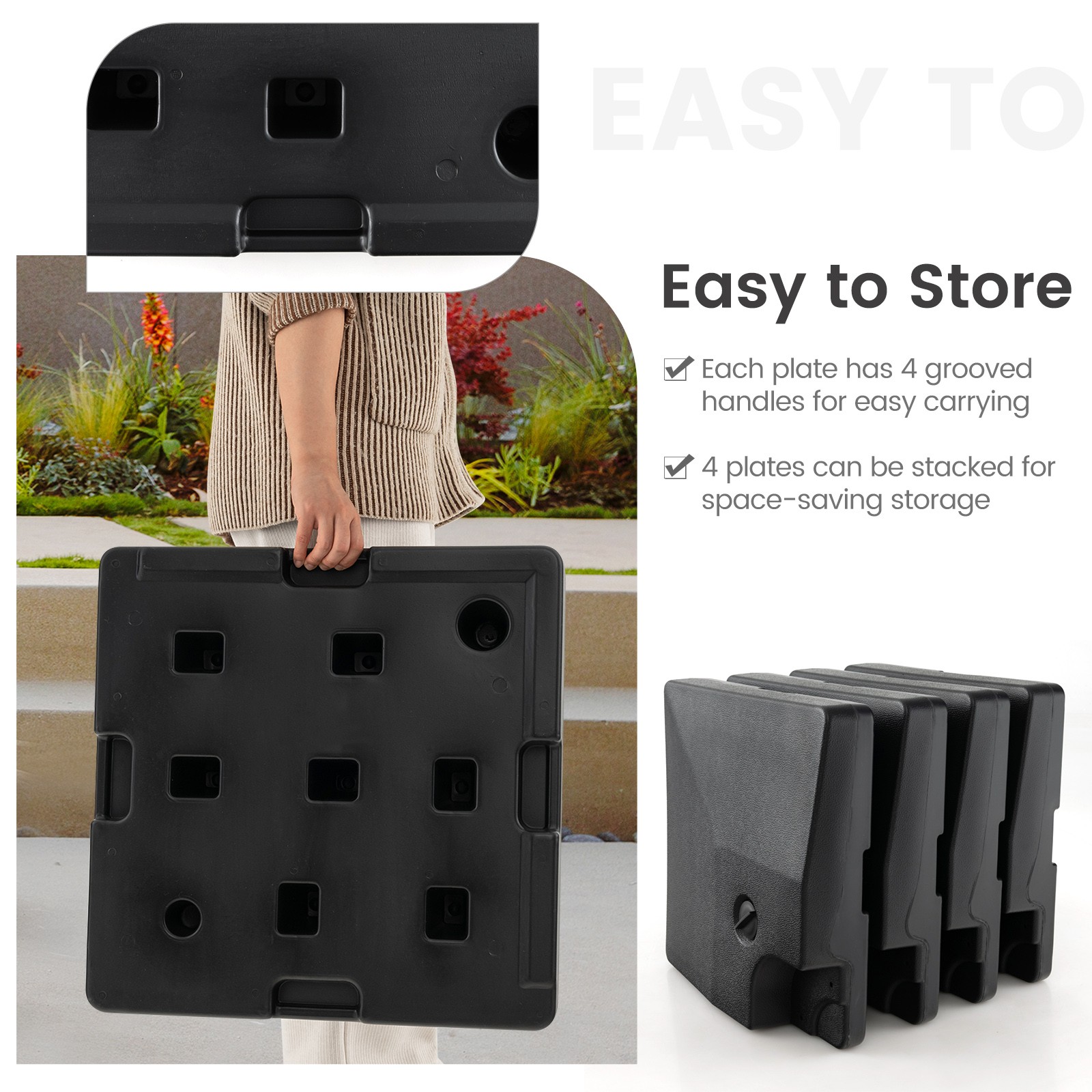 4pcs Fillable Patio Offset Cantilever Umbrella Base Stand Heavy-Duty Square