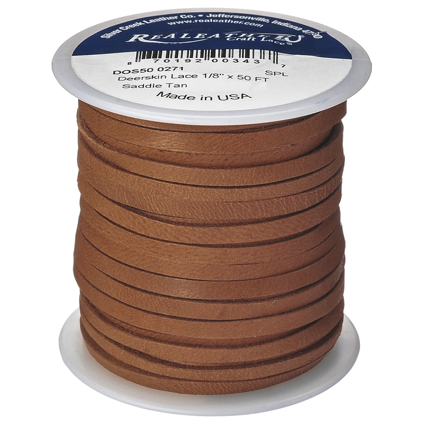 Realeather Crafts DOS50-0271 Deerskin Lace .125"X50' Spool-Saddle Tan