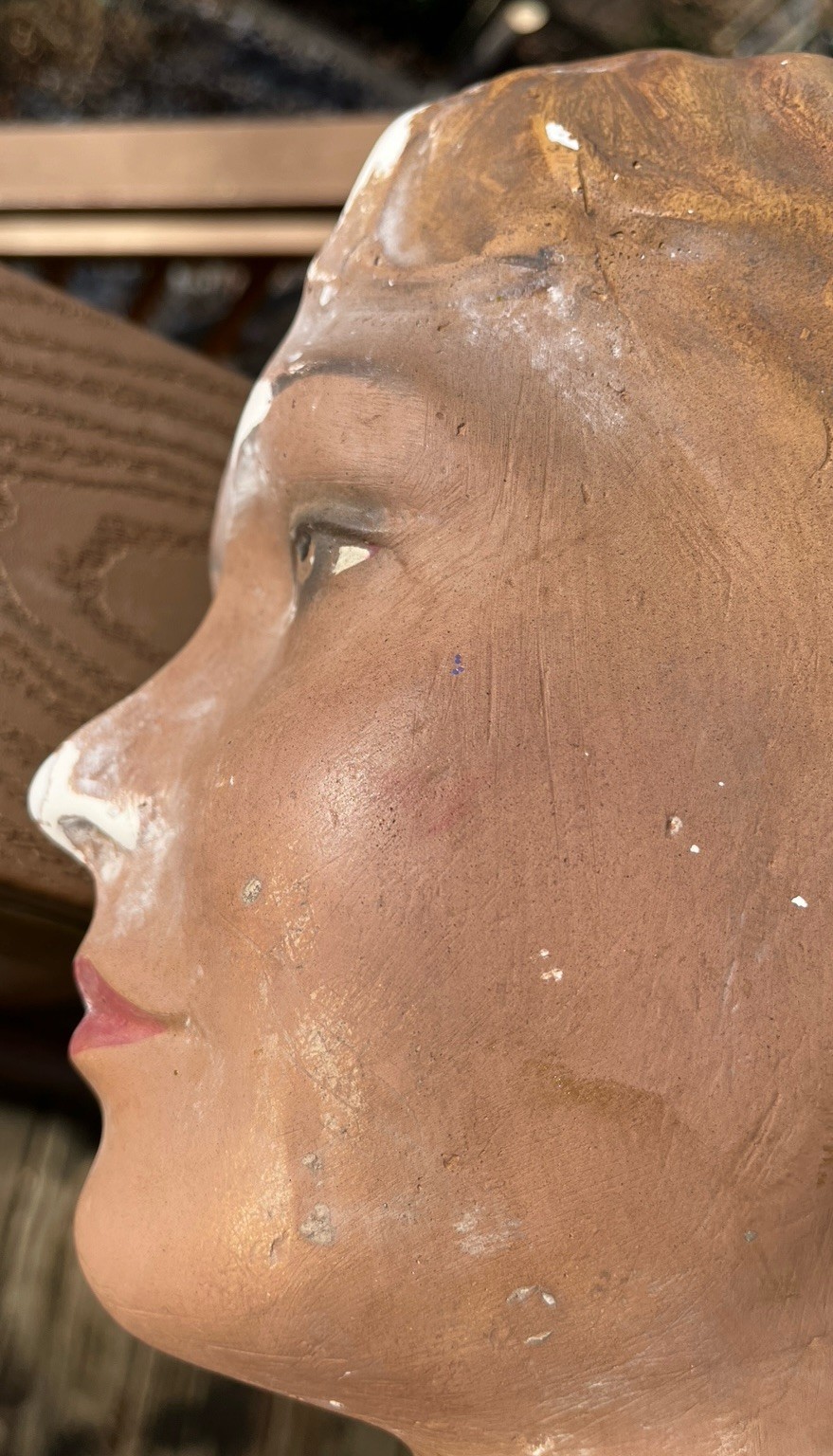 Antique, 1900’s Plaster Child Mannequin Bust, German, Brown Eyes, Blond Hair