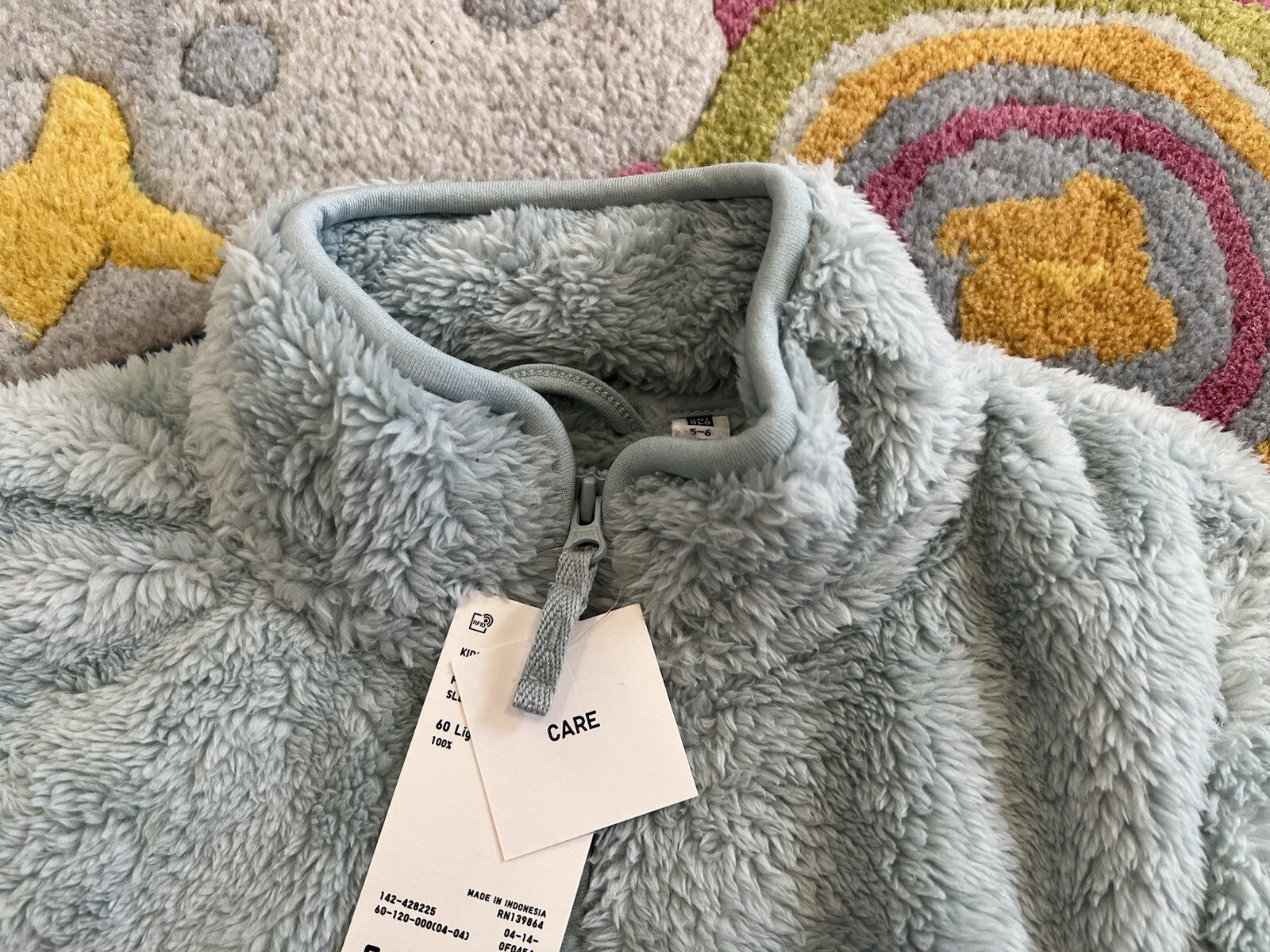 NEW Uniqlo Girls 5-6 Light Blue Fluffy Yarn Original Fleece Full Zip Jacket NWT