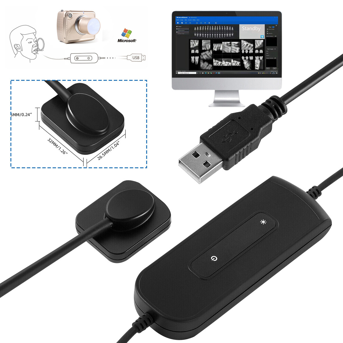 USB Digital Radiography Dentist Dental X-ray Image Tooth Sensor 1.5 / 0.8 Holder