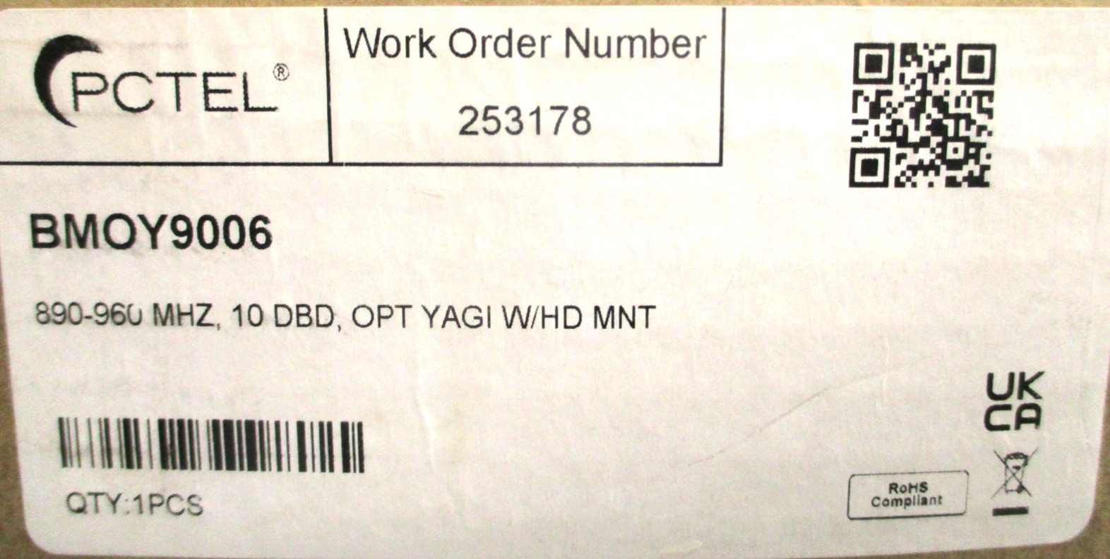 PCTEL ANTENNAS, BMOY9006, 890-960-MHZ, 10-DBD, OPT-YAGI, w/ HD-MNT , SURPLUS