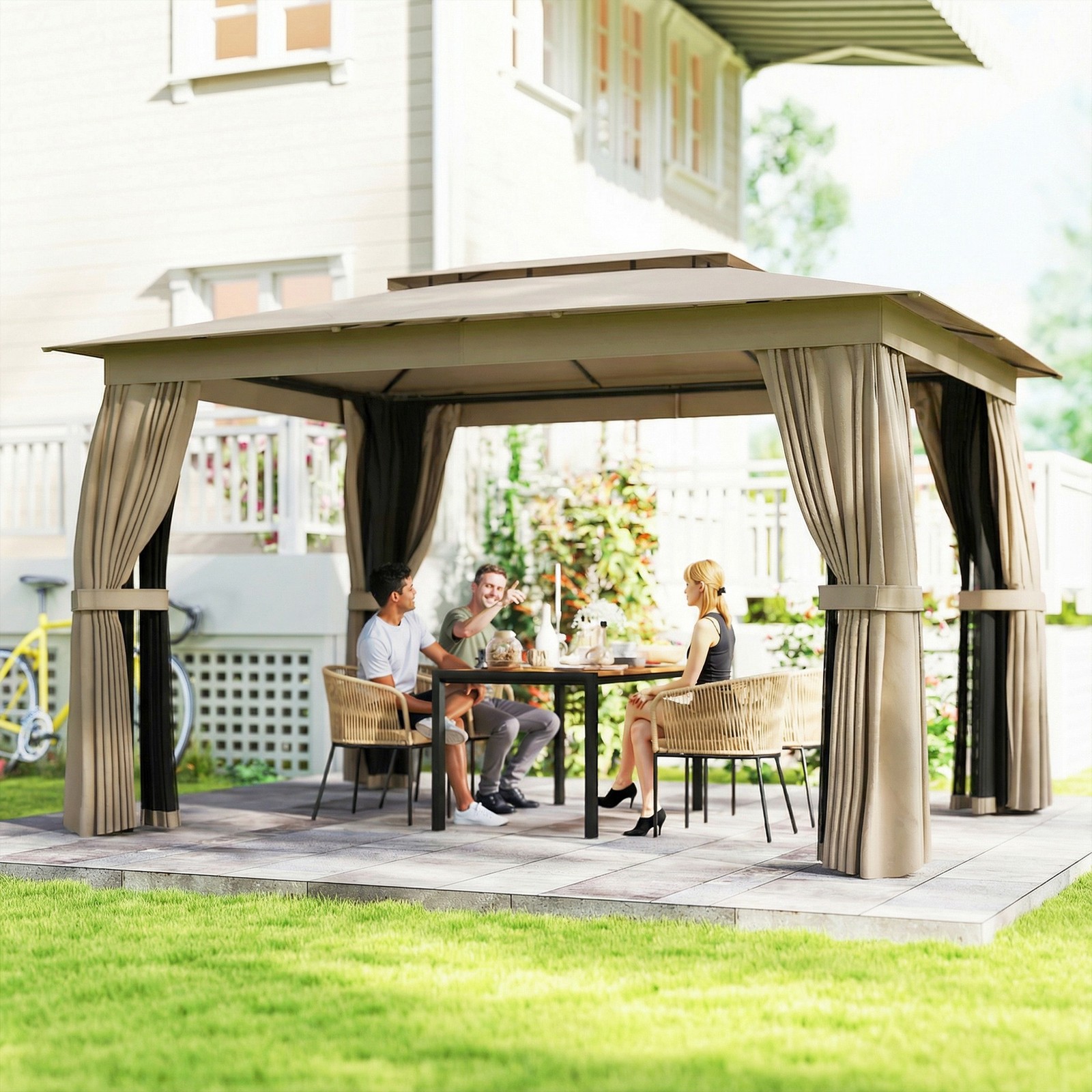 10' x 12' Outdoor Patio Gazebo, Double Roof Gazebo Canopy Shelter