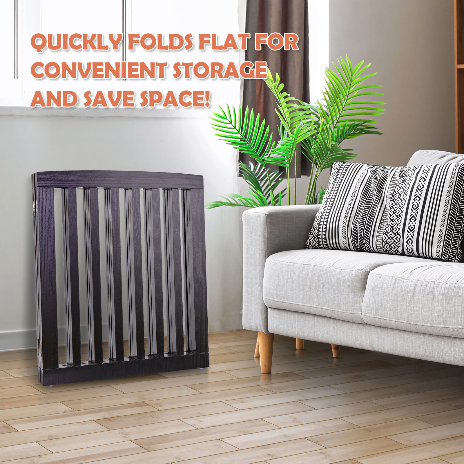 Freestanding Pet Dog Gate 4 Panels Indoor Foldable Dog Fence for Stairs Brown