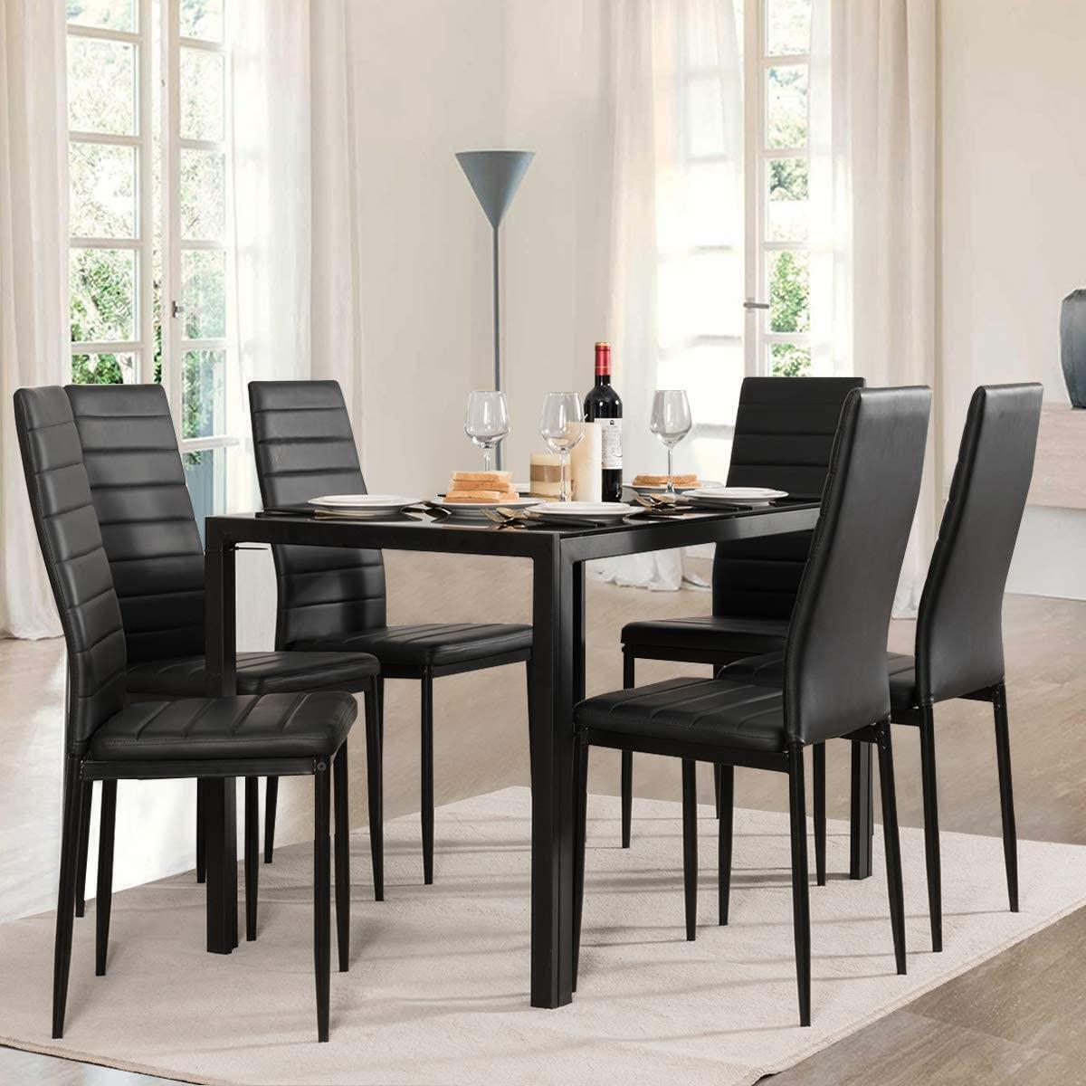 Dining Chairs Set of 6 Kitchen High Back Dining Room Chair with Metal Leg Black