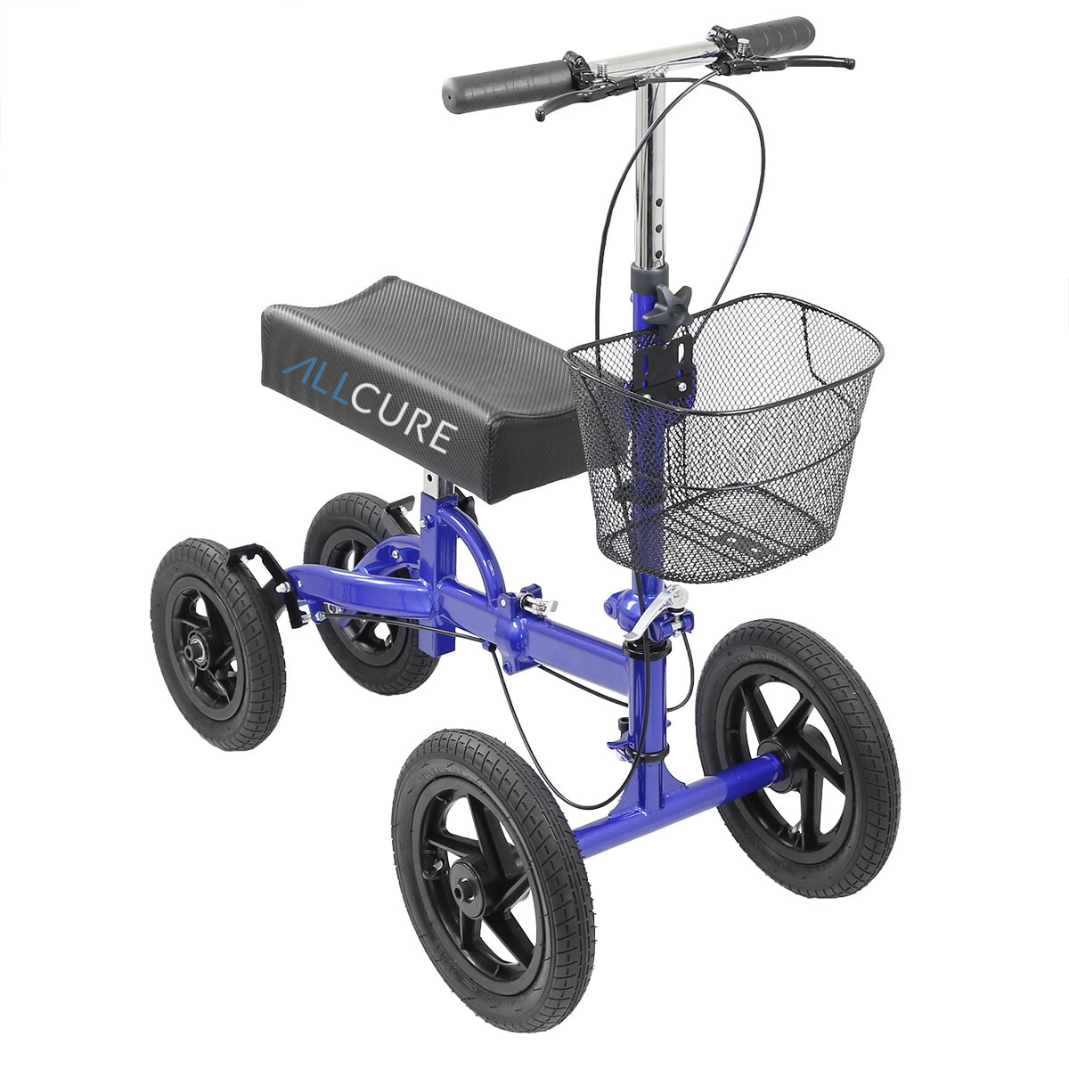 AllCure Quad Wheel All Terrain Foldable Medical Knee Walker Scooter Blue