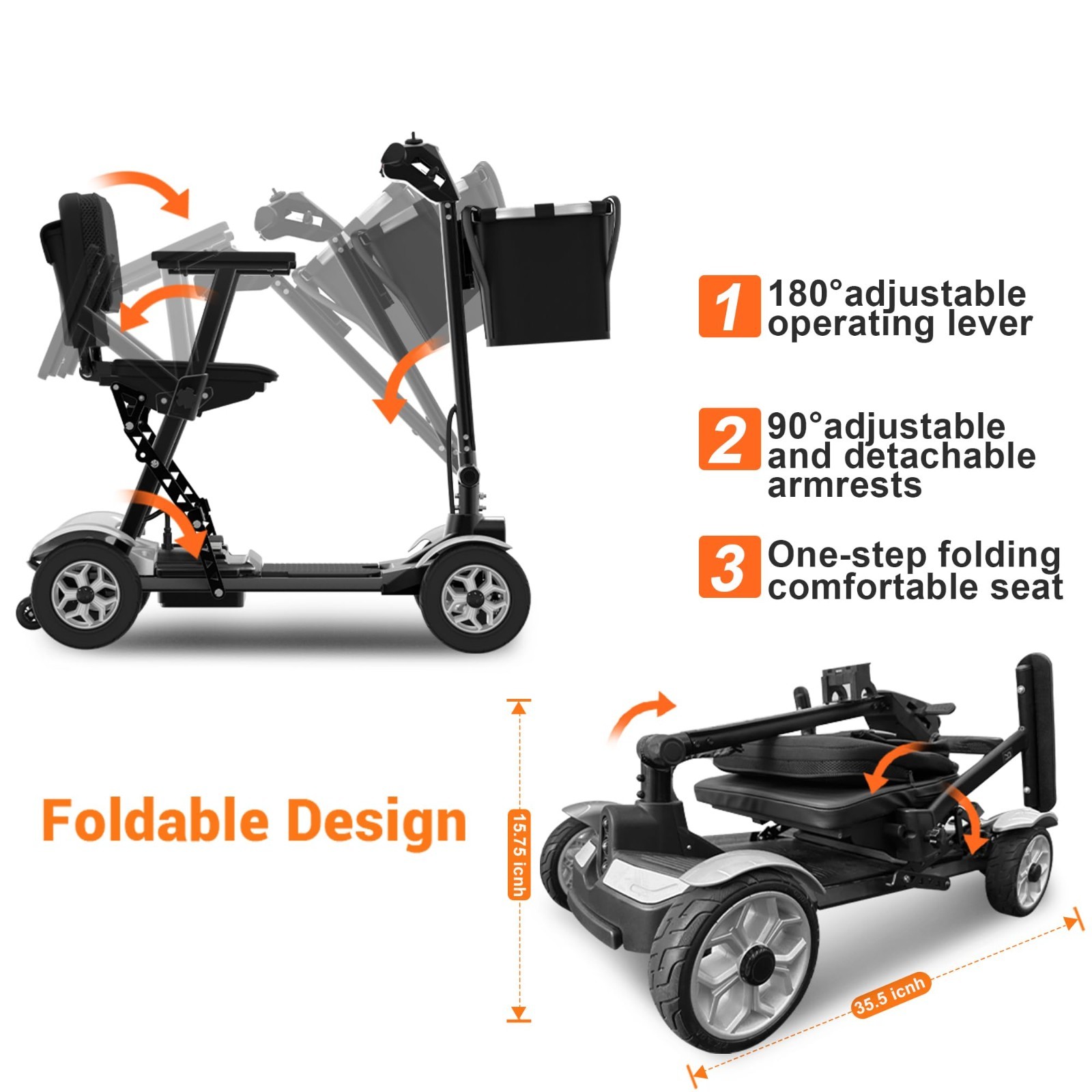 Foldable 4-Wheel All-Terrain Electric Mobility Scooter for Adult,Airline Approve