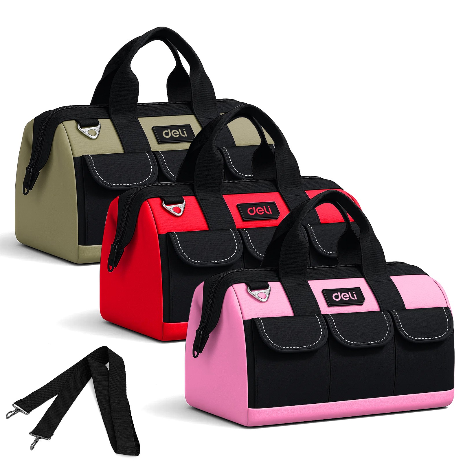 Steelite 13in Heavy Duty Contractor Tool Bag with Double-Sided Pockets & Strap