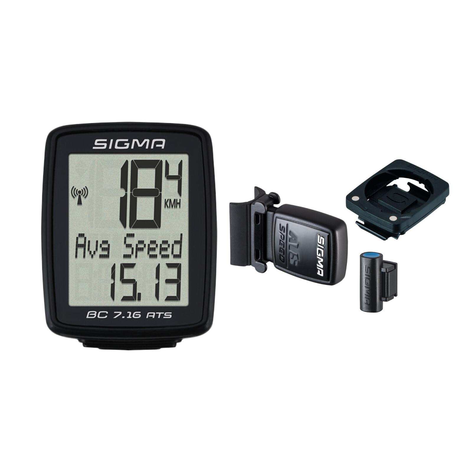 Sigma BC 7.16 ATS Bike Computer Wireless Black 7 Function Large Display IPX8 New