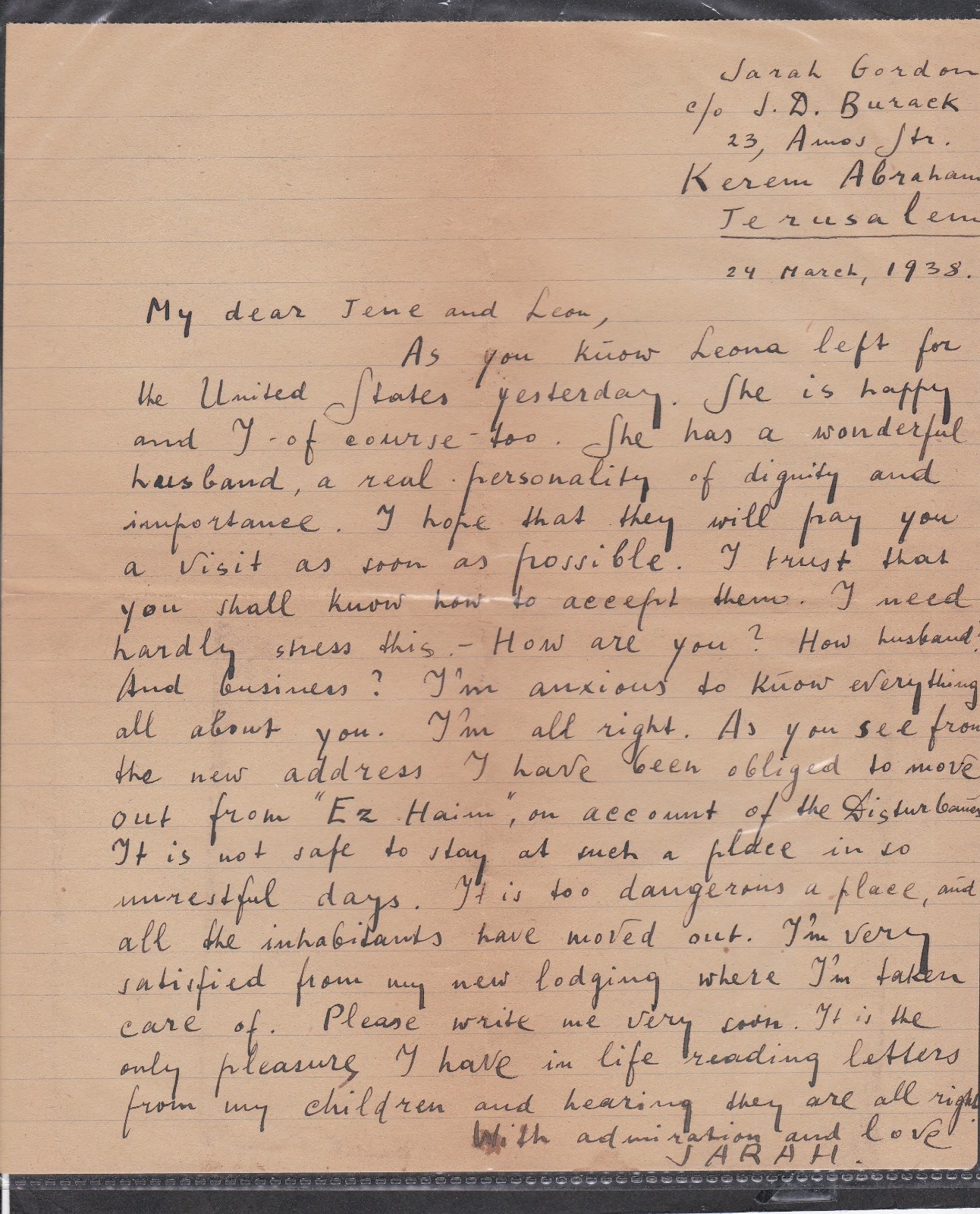 PALESTINE 1938 COVER FROM JERUSALEM TO MALDEN MASS USA + LETTER