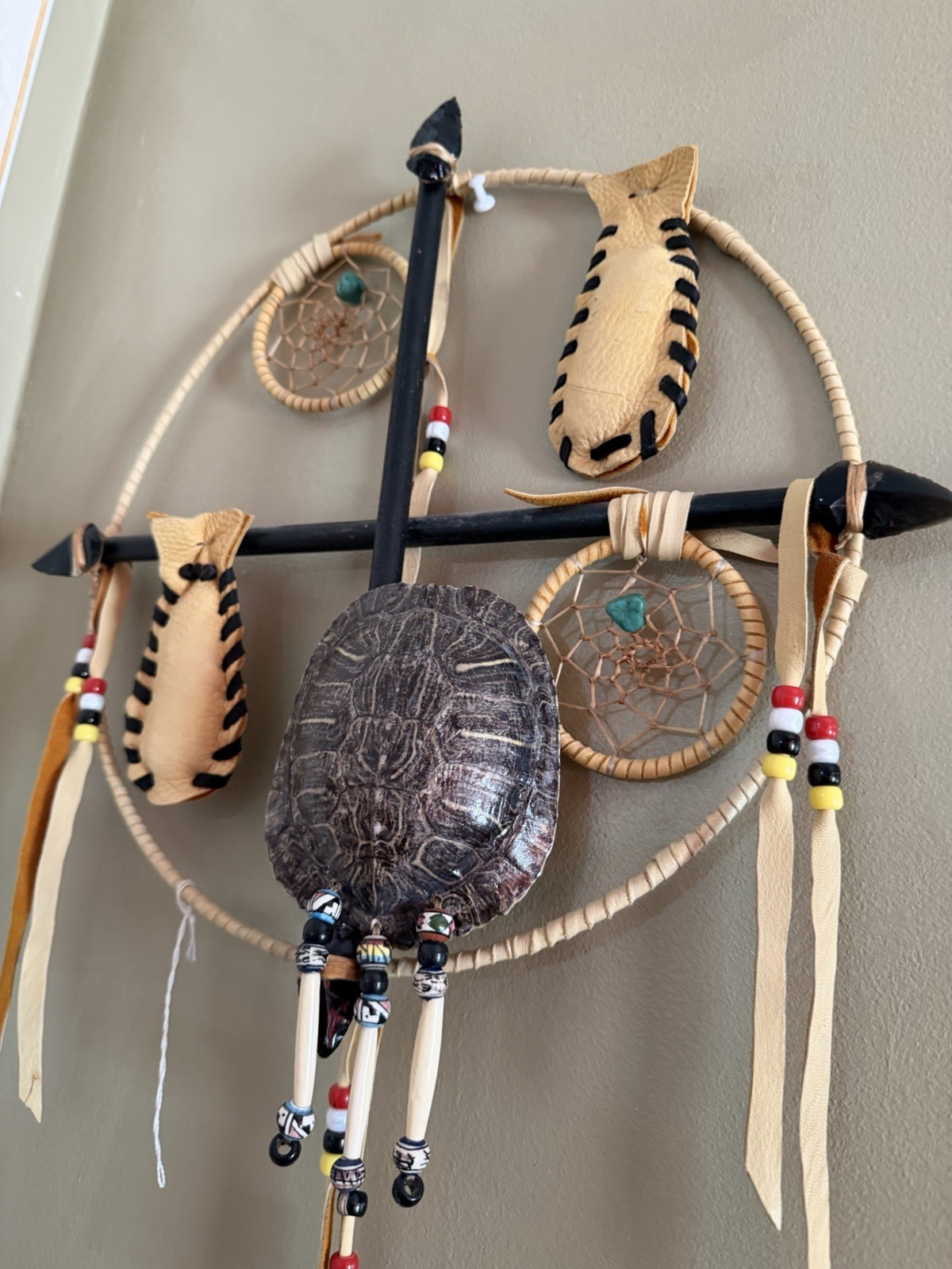 Vintage Dream Catchers & Turtle Medicine Wheel Wall Art(Obsidian, turquoise）