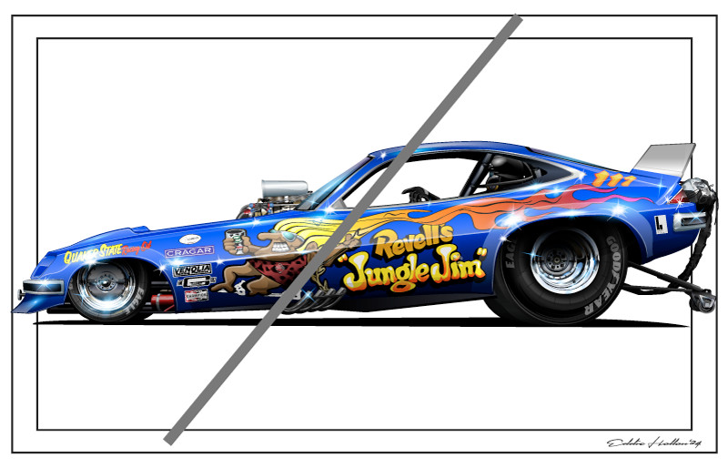 Jungle Jim Lieberman Blue Monza Funny Car 28X18" Poster FC050
