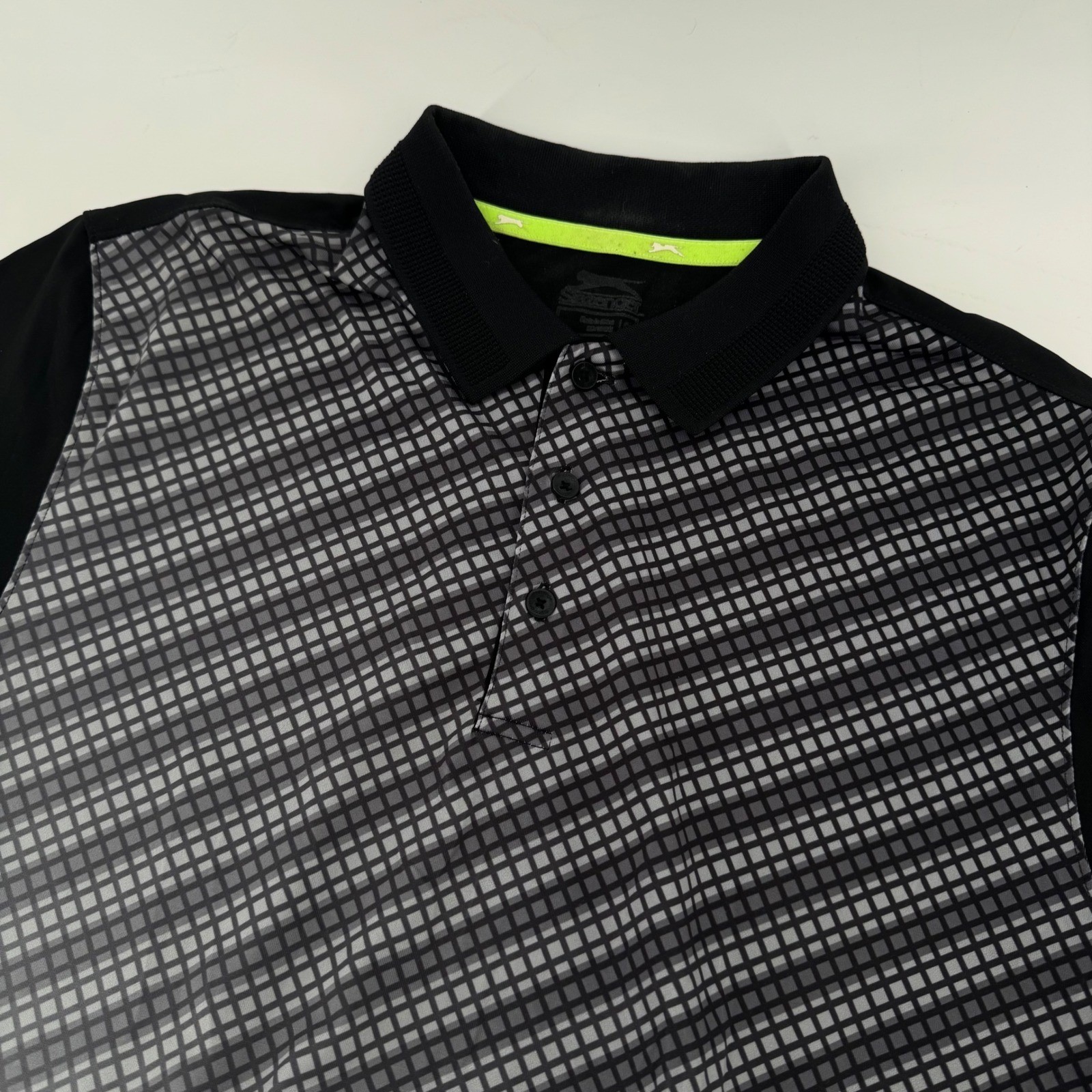 Slazenger Men's Golf Polo Shirt Black Grey Geometric Size S